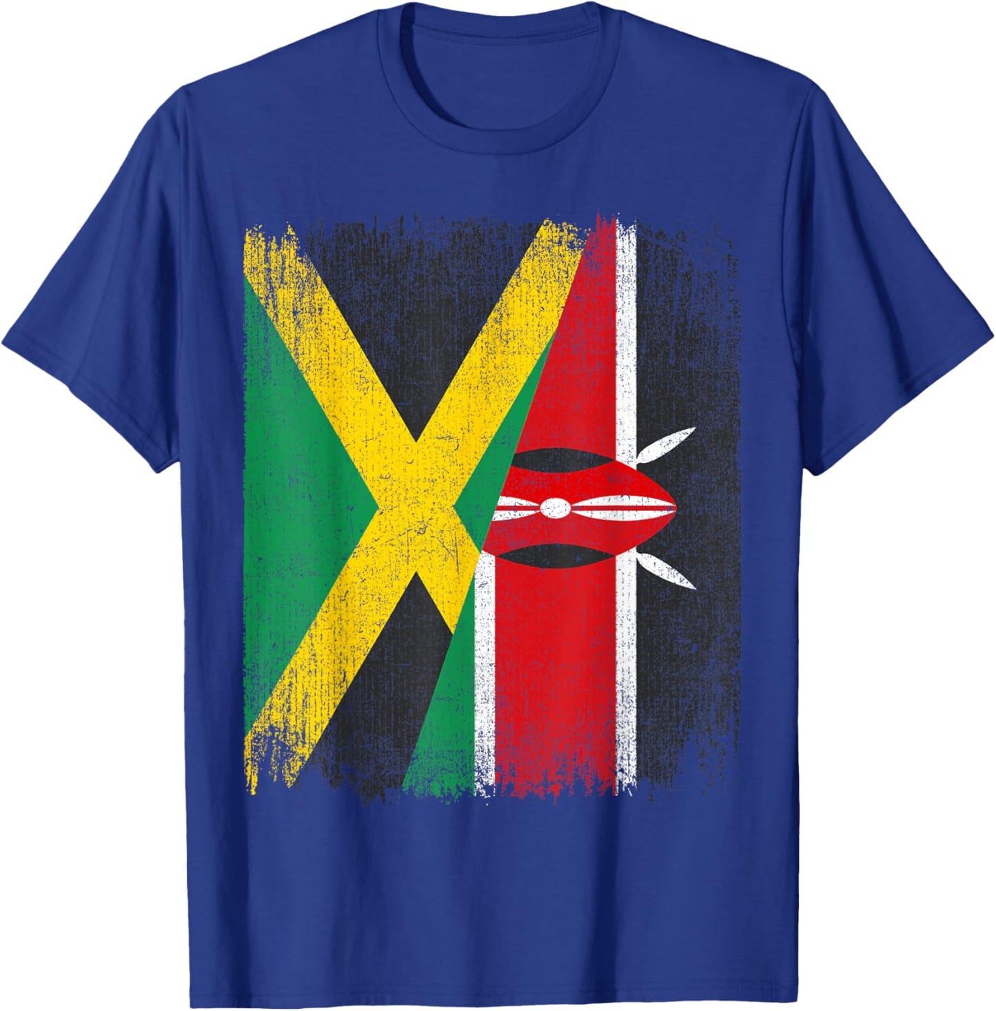 Half Jamaica Kenya Flag Jamaican Kenyan Pride Roots T-Shirt - T-Shirt | Royal