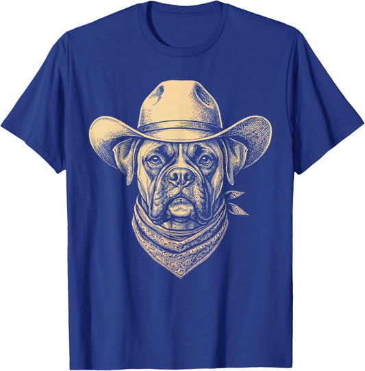 Vintage Boxer Dog Cowboy Hat Bandana Retro Western T-Shirt - T-Shirt | Royal