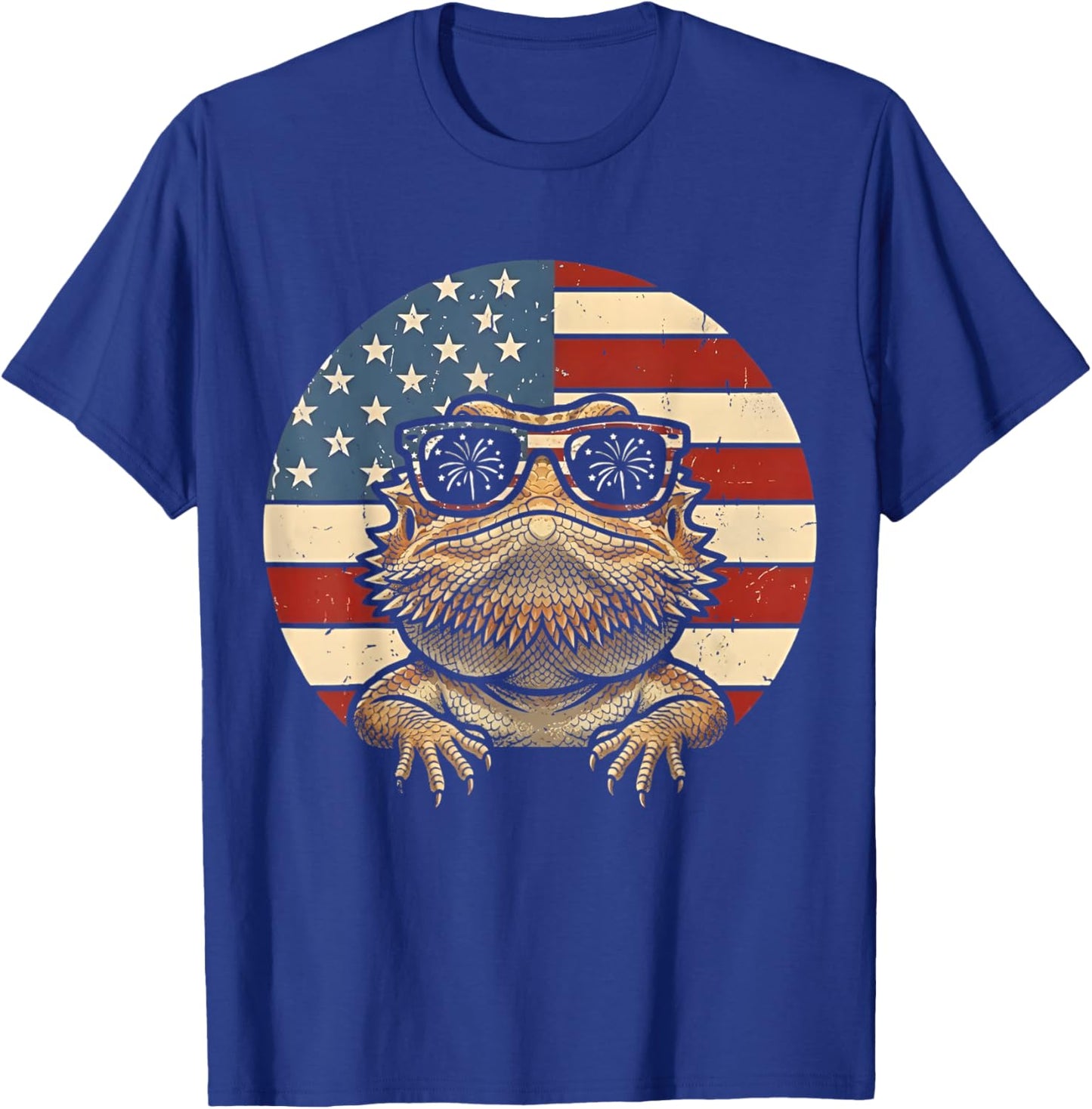 Retro Bearded Dragon 4th of July America Lizard USA Flag T-Shirt - T-Shirt | Royal