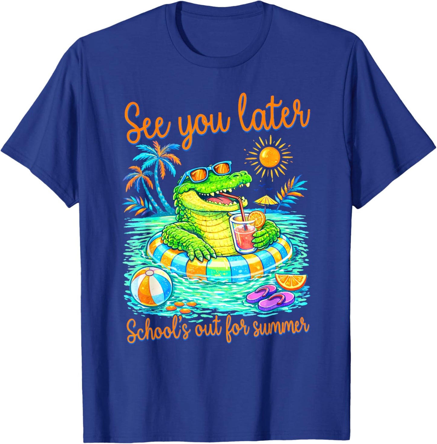 See You Later School’s Out for Summer Alligator Teacher Kids T-Shirt - T-Shirt | Royal