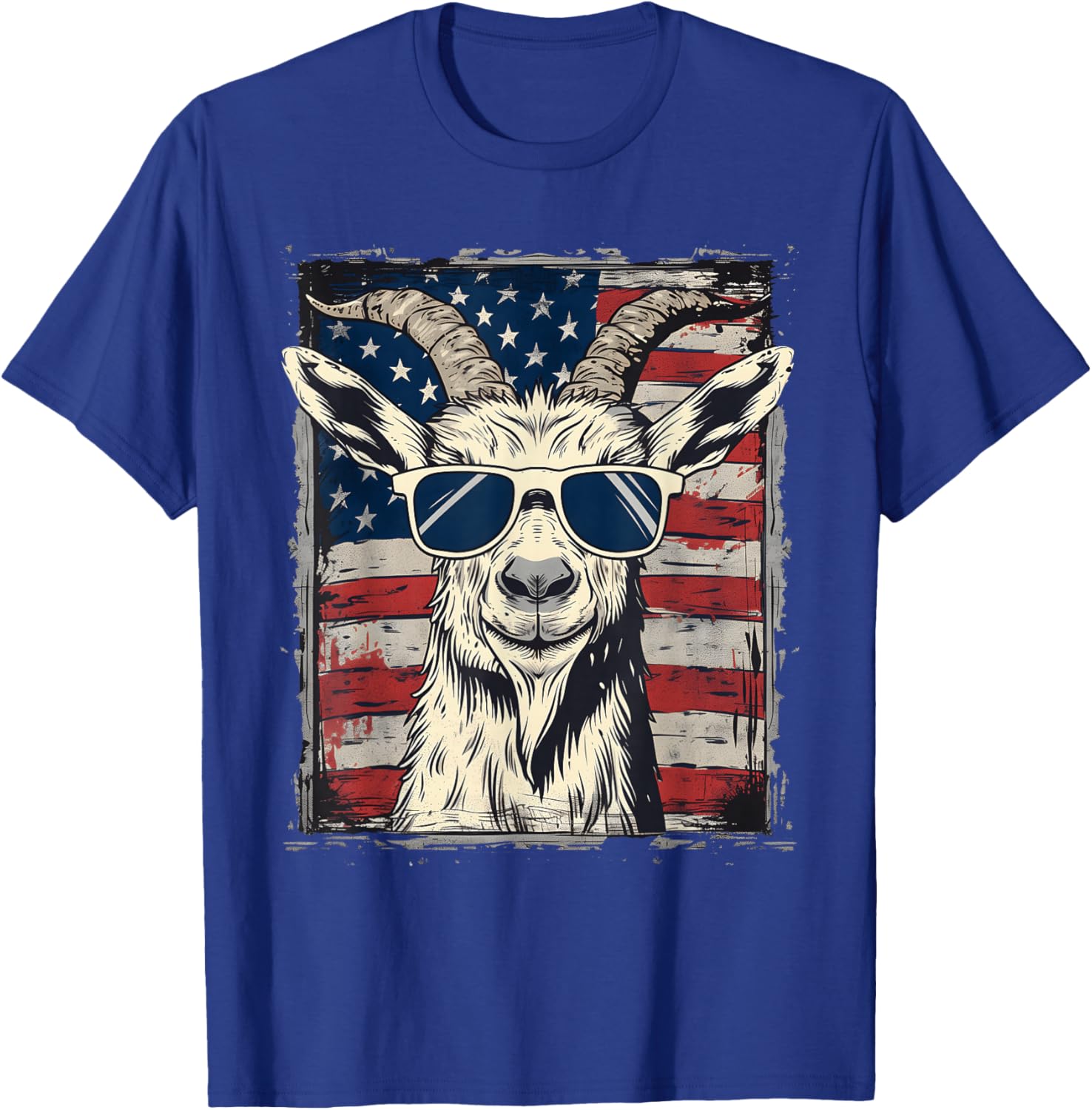 Cool Goat with Sunglasses and USA Flag T-Shirt - T-Shirt | Royal