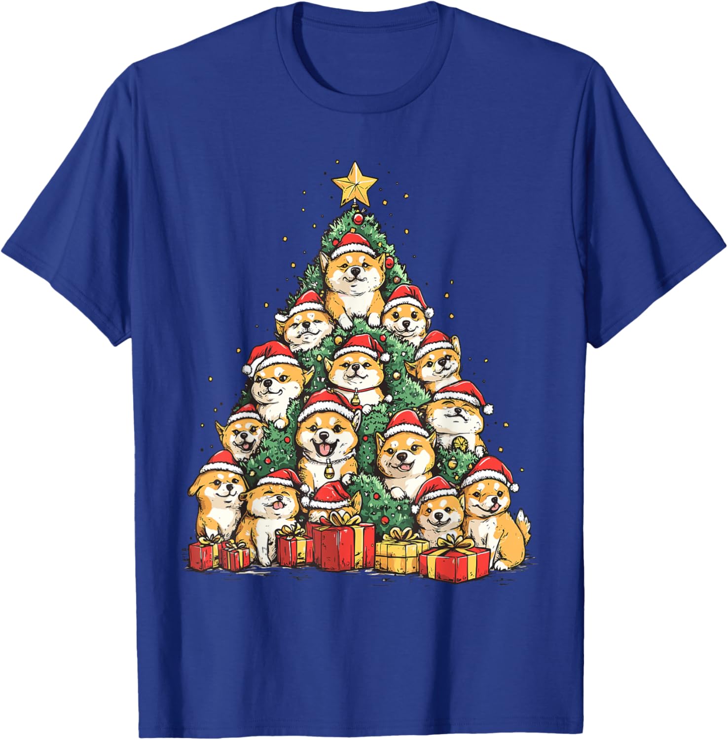 Shiba Inu Santa Christmas Tree Funny Xmas Dog Lover Pajama T-Shirt - T-Shirt | Royal
