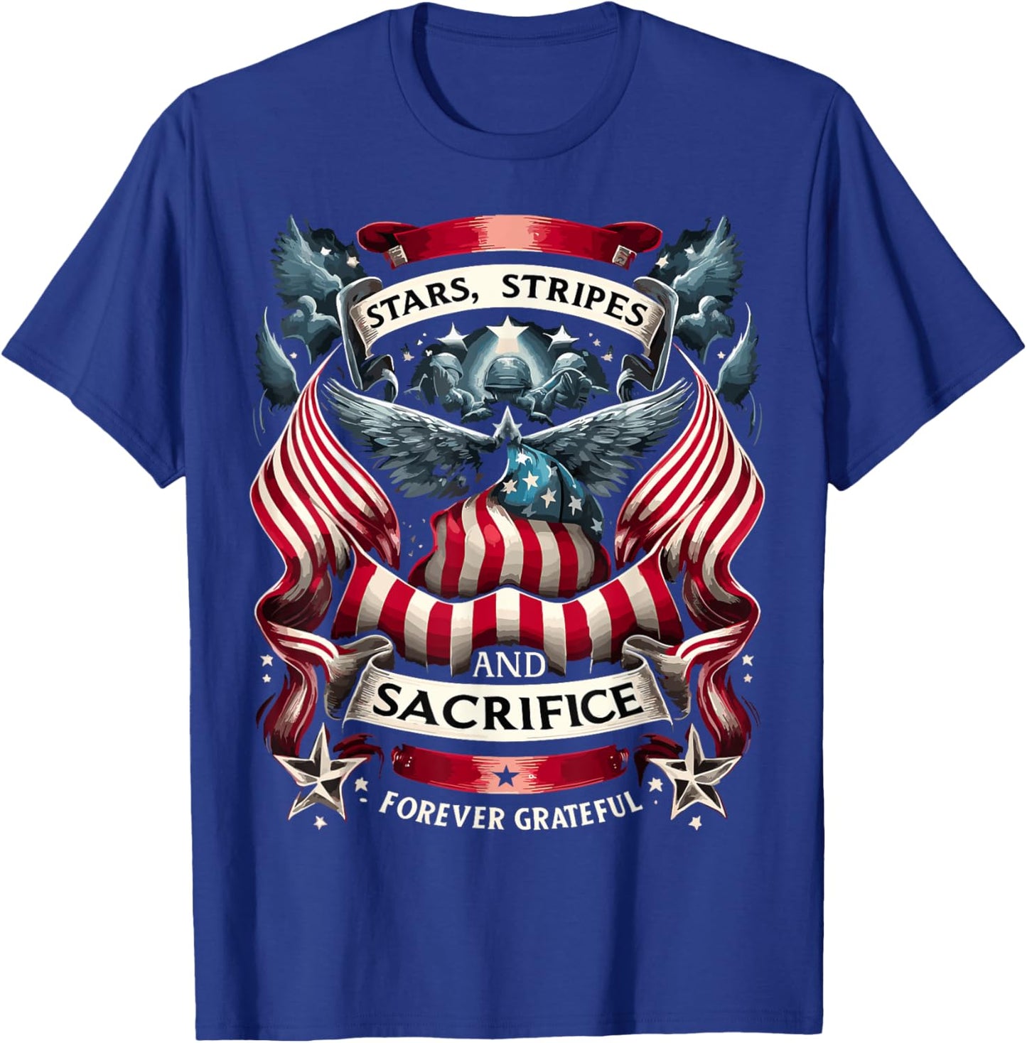 Forever Grateful Veteran Patriotic Military Memorial Day Men T-Shirt - T-Shirt | Royal
