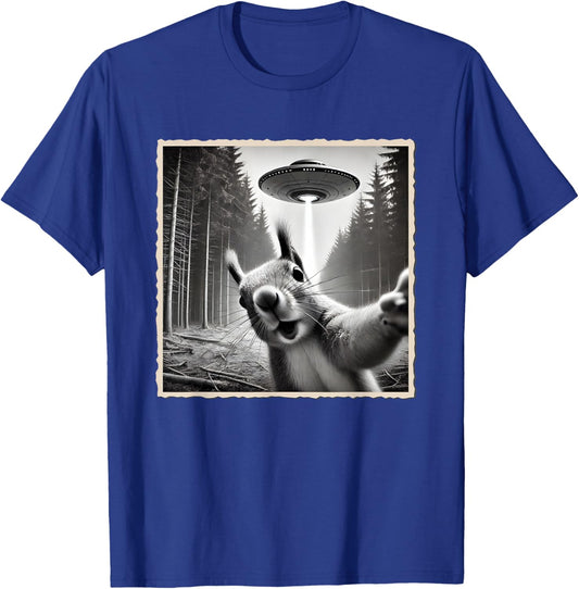 Squirrel Selfie With UFO | Funny Squirrel T-Shirt - T-Shirt | Royal