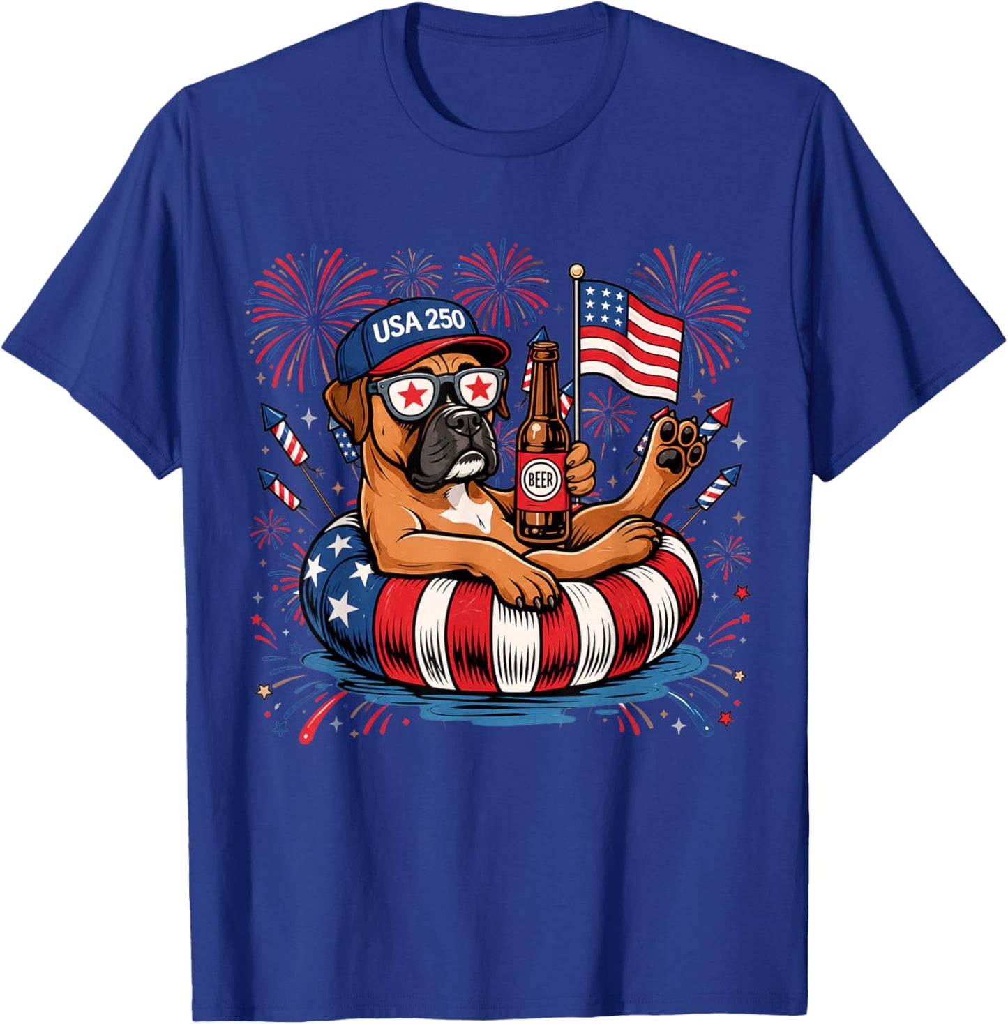 Patriotic Boxer 4th of July USA 250 Years Dog Lover T-Shirt - T-Shirt | Royal
