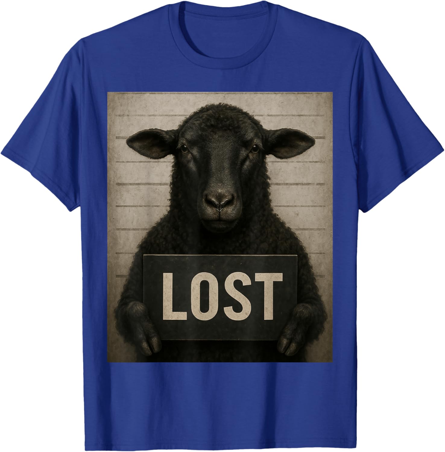 Lost Sheep 404 Funny Black Sheep Mugshot T-Shirt - T-Shirt | Royal