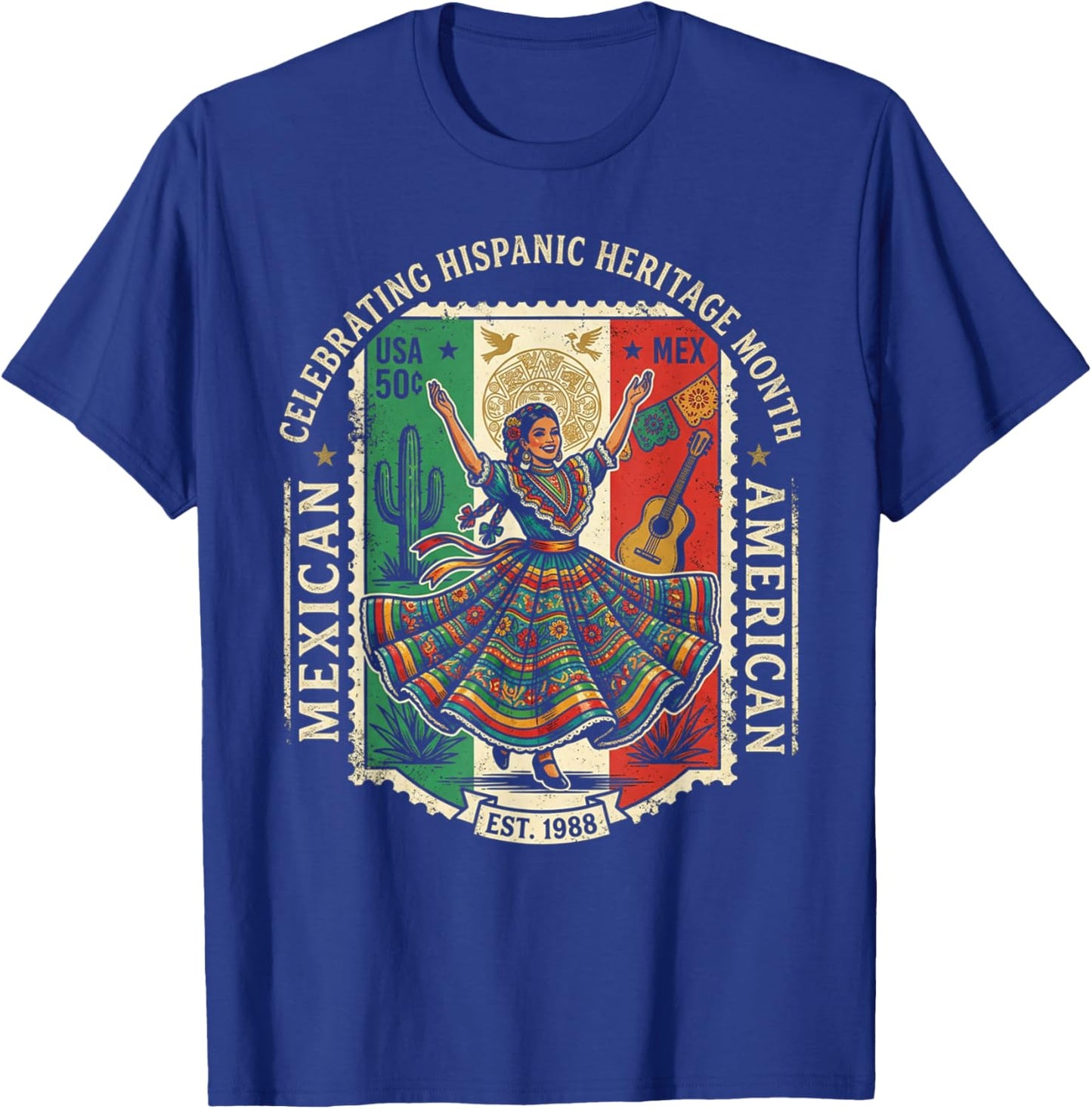 Hispanic Heritage Mexican American Floral Dancer Woman Mujer T-Shirt - T-Shirt | Royal