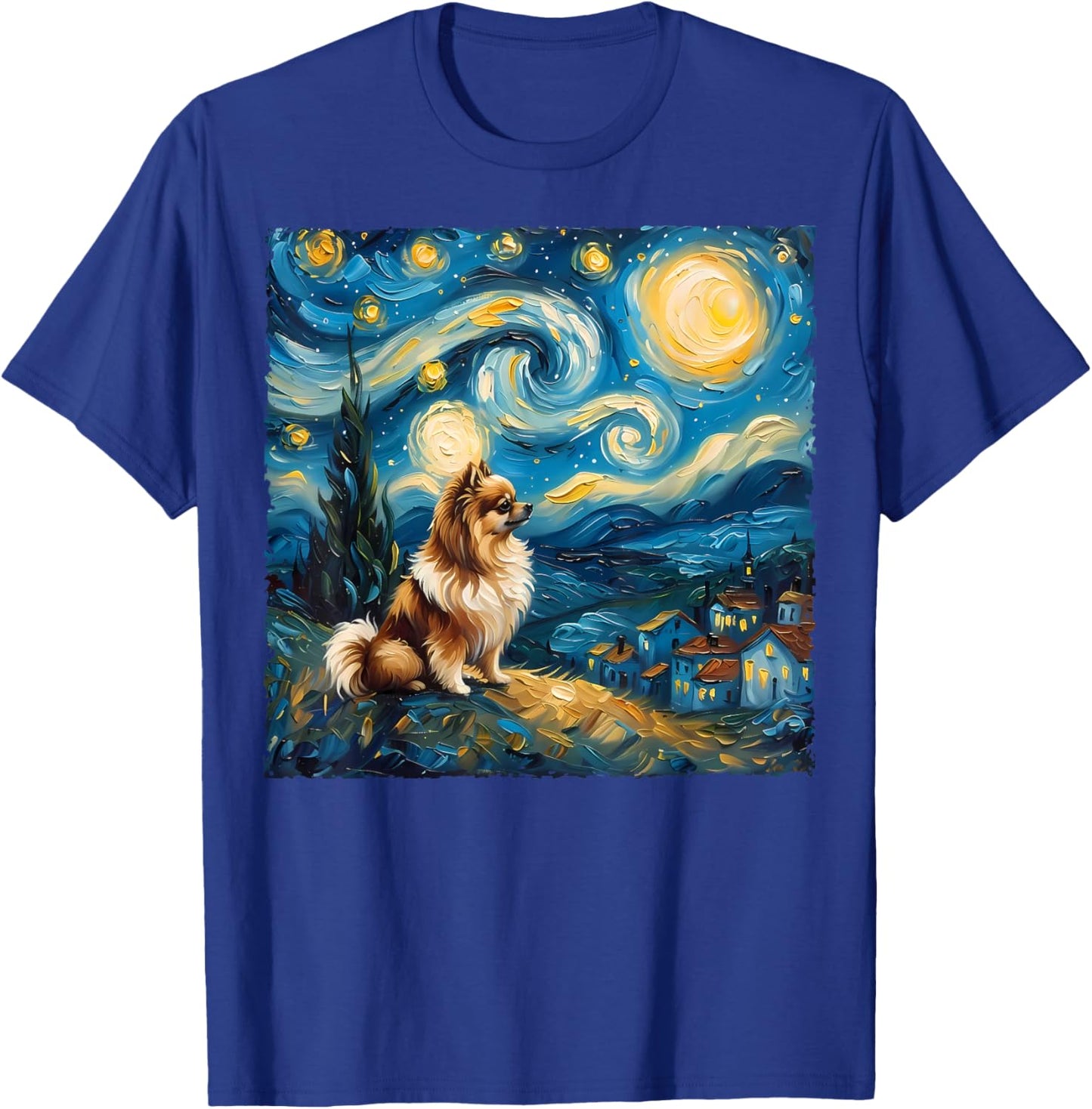 Pomeranian Dog Lovers Starry Night Van Gogh Style Painting T-Shirt - T-Shirt | Royal