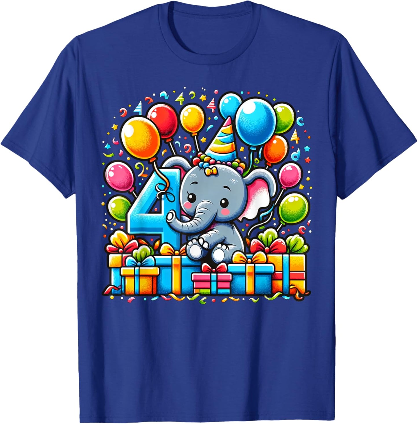 Bday fourth Boys, Girls, Kids age four 4th birthday Elephant T-Shirt - T-Shirt | Royal