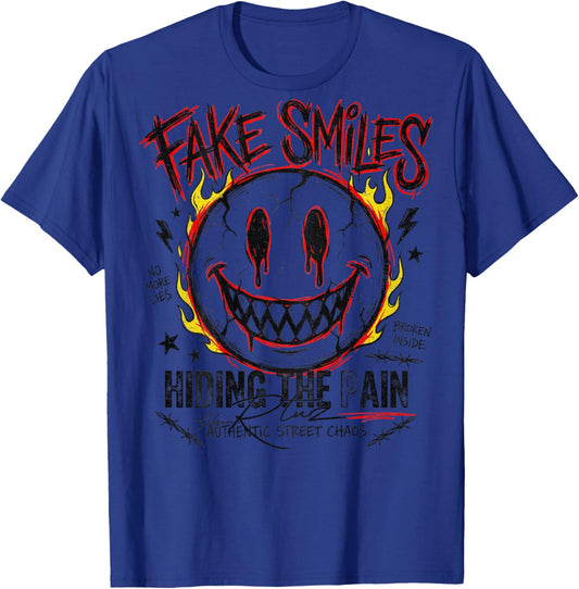 Backprint Streetwear Fashion Women's Men's Retro Smile T-Shirt - T-Shirt | Royal