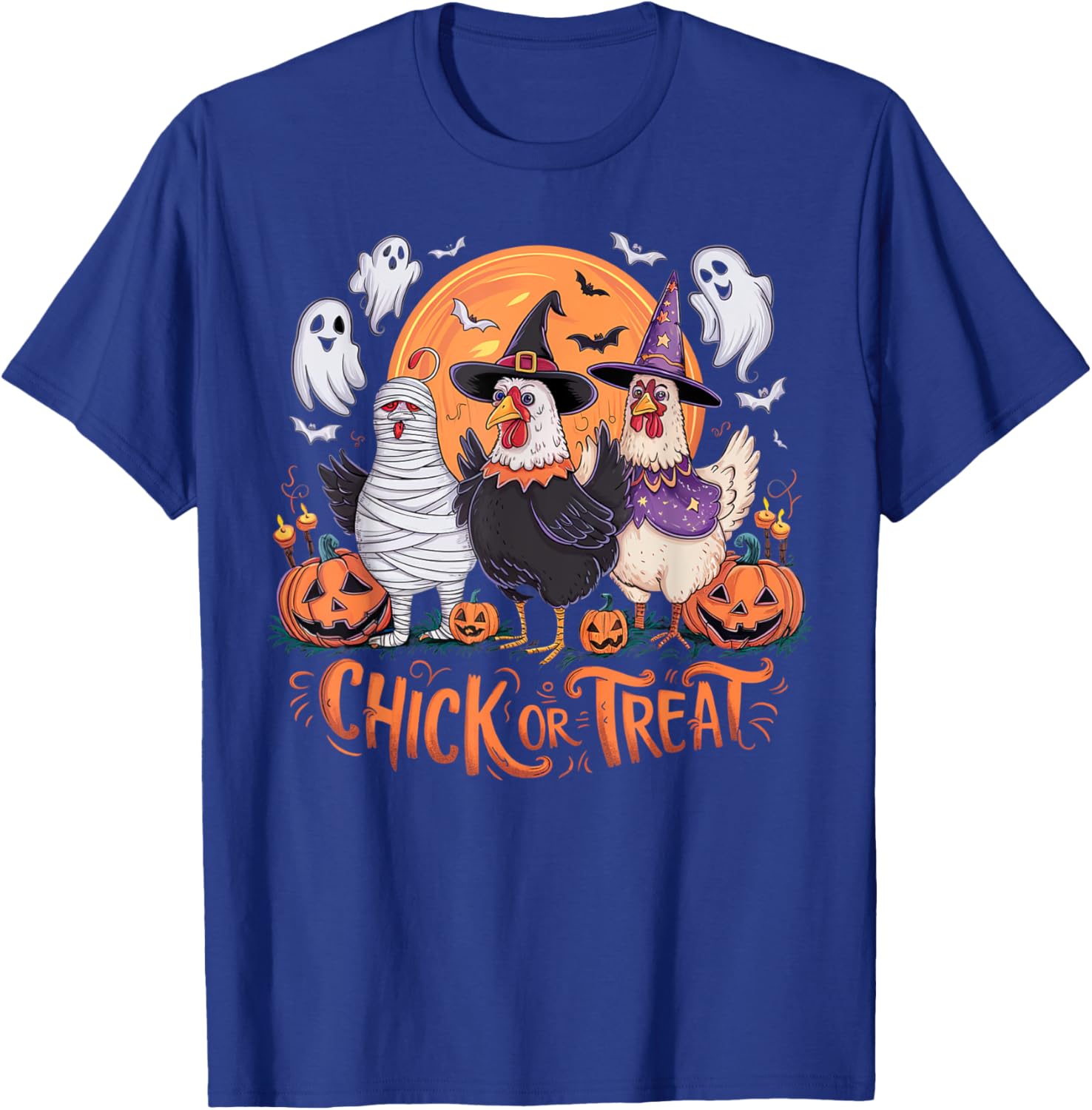 Halloween Chick Or Treat Pumpkin Spooky Witch Chicken Farmer T-Shirt - T-Shirt | Royal