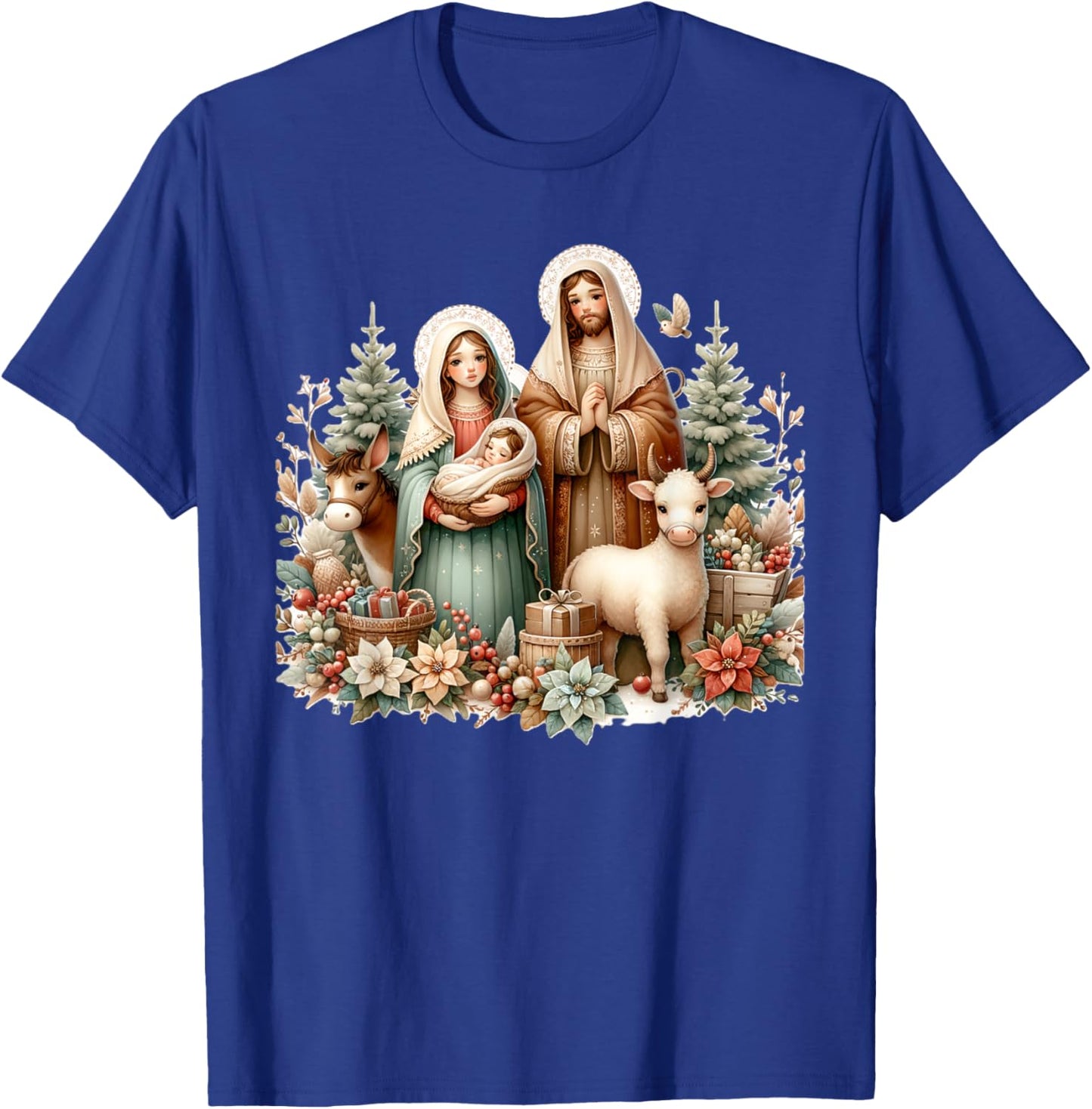 Holy Sacred Family Christmas Nativity Scene Religious Art T-Shirt - T-Shirt | Royal