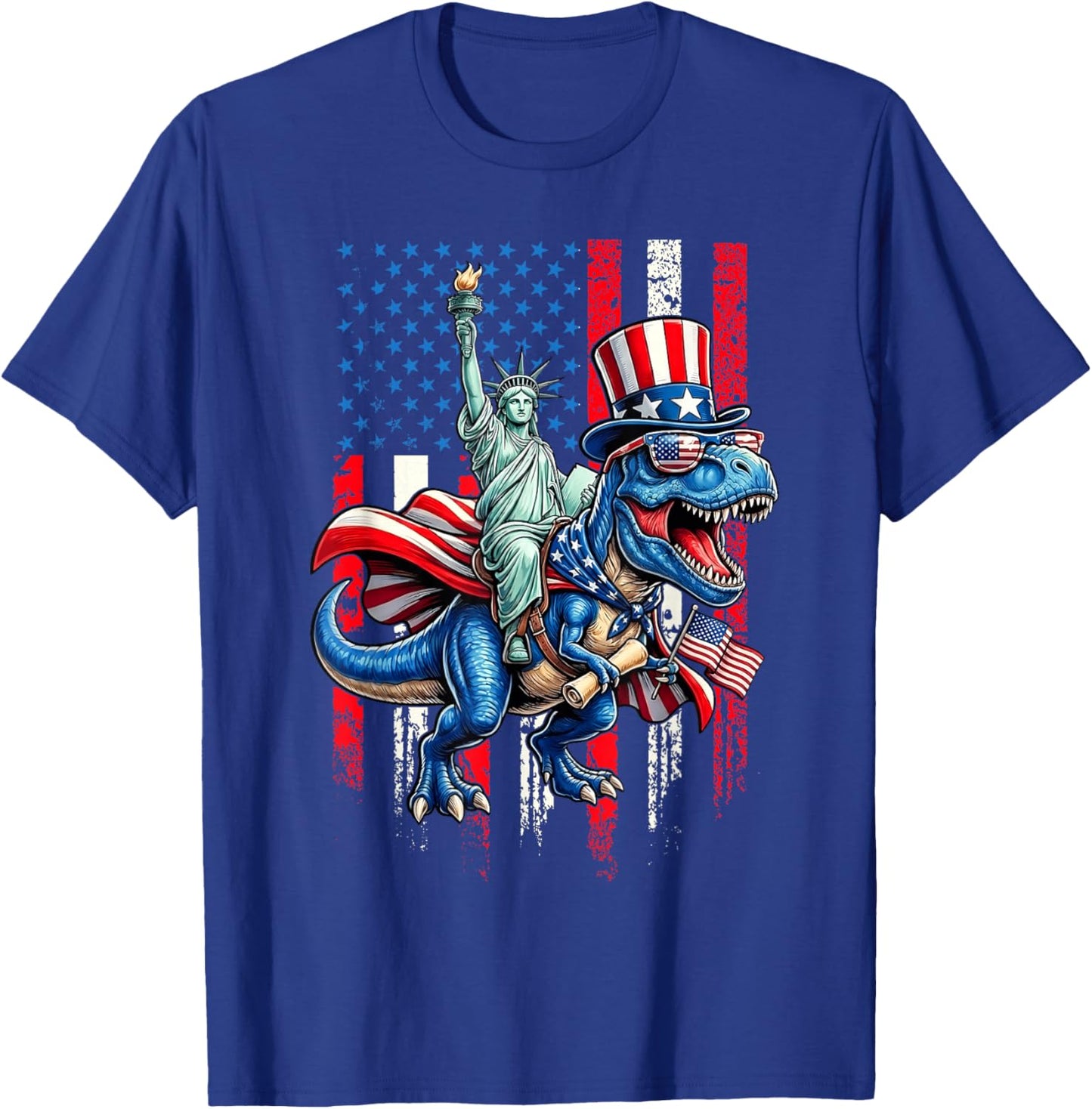 4th of July Statue Liberty Riding Dinosaur Men Boy Kid T-Shirt - T-Shirt | Royal
