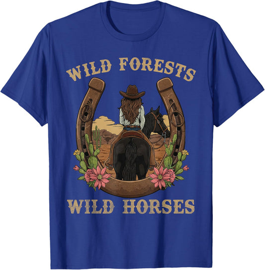 Wild Flowers Wild Horses Retro Rodeo Western Country Cowgirl T-Shirt - T-Shirt | Royal