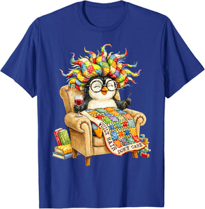 Quilt Hair Don’t Care Funny Relax Penguins T-Shirt - T-Shirt | Royal
