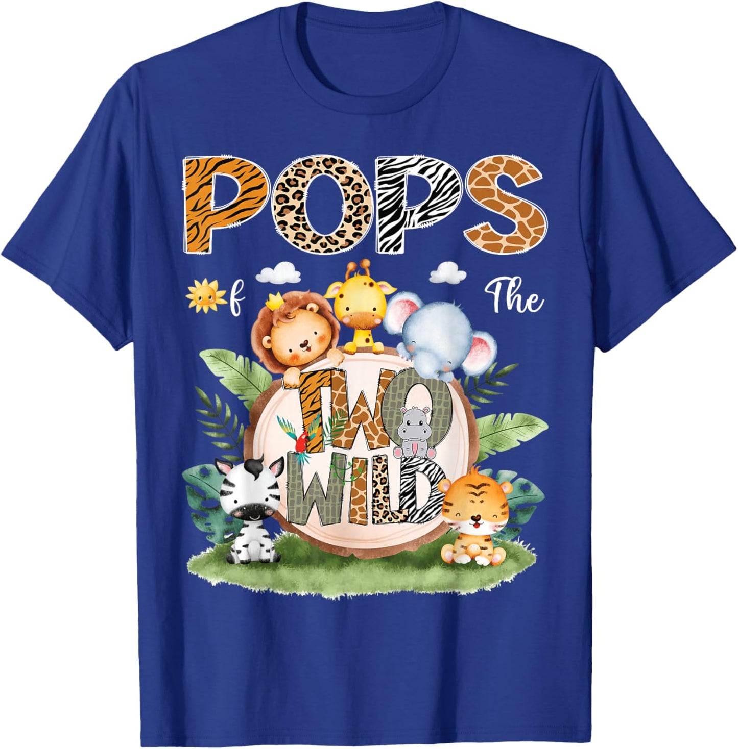 Pops Of The Two Wild 2Nd Birthday Safari Animal Lover T-Shirt - T-Shirt | Royal