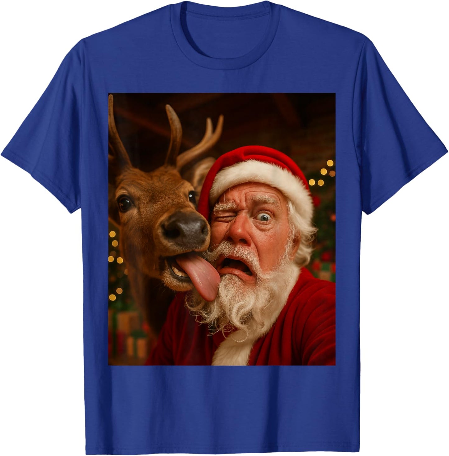 Funny Santa Selfie Reindeer Men Women Kids Christmas T-Shirt - T-Shirt | Royal