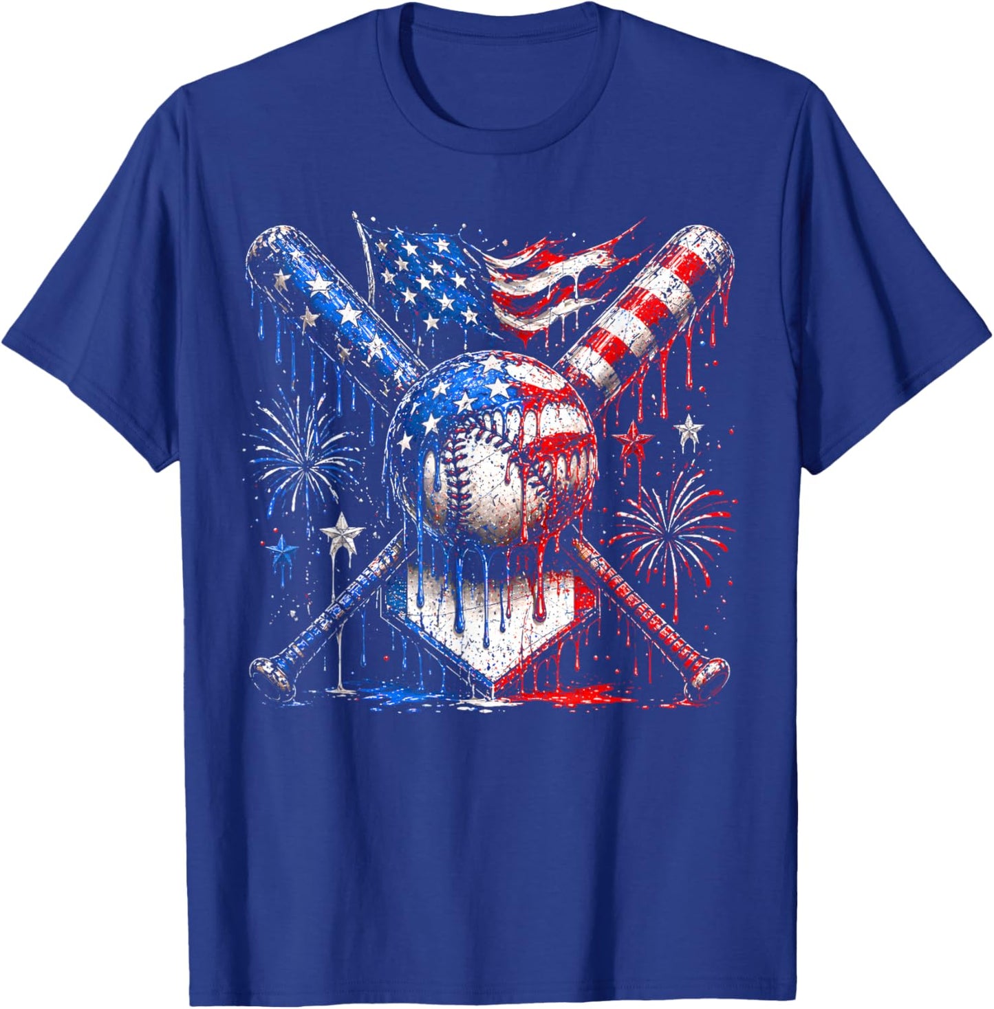Baseball Drip American Flag Boys Kids 4th of July T-Shirt - T-Shirt | Royal