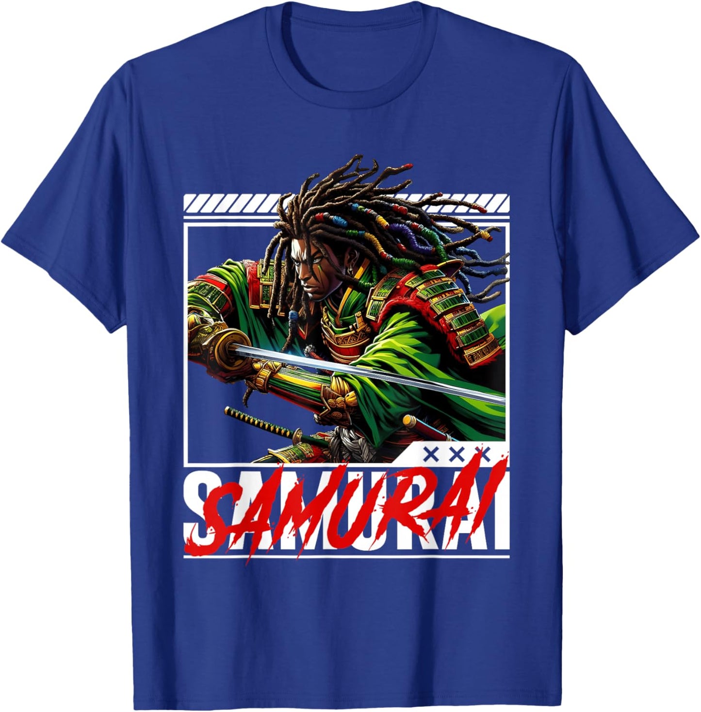 African American Samurai Black Japanese Afro Warrior T-Shirt - T-Shirt | Royal