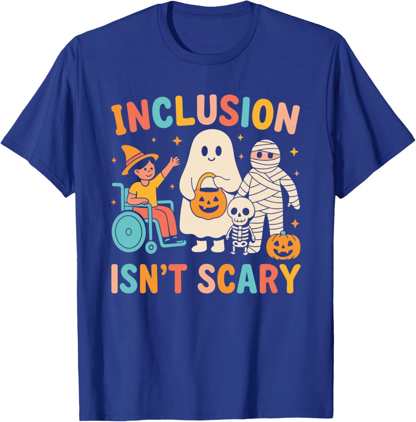 Inclusion Isn't Scary Teacher Skeleton Ghost Cute Halloween T-Shirt - T-Shirt | Royal