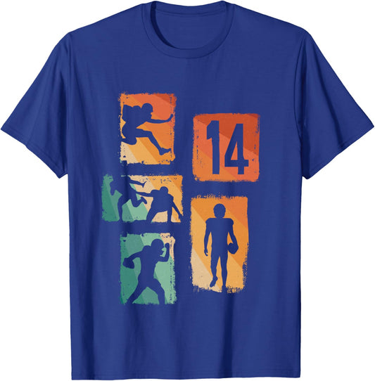 Ballon de Football américain rétro 14 Ans pour garçon et Fille Manche Longue T-Shirt - T-Shirt | Royal