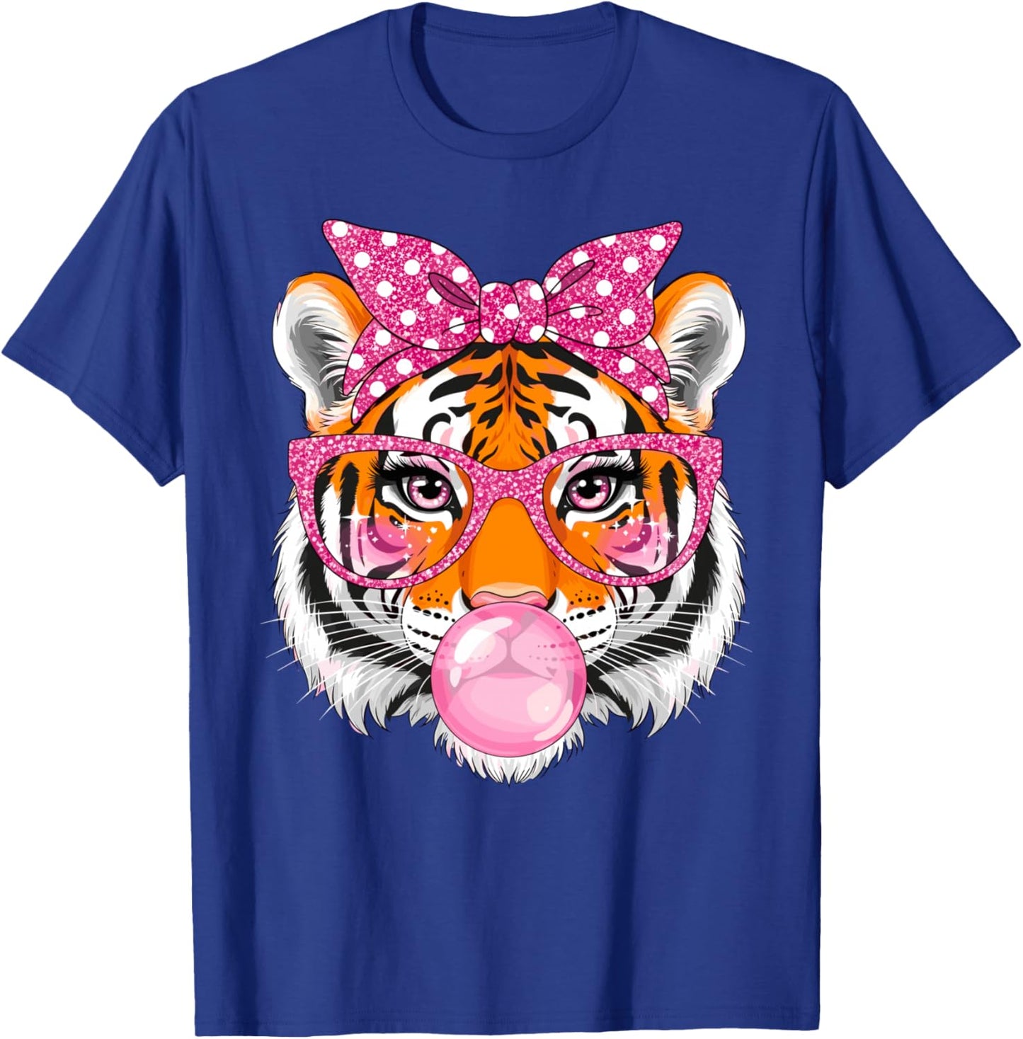 Tiger with Glasses Bubblegum and Pink Bow T-Shirt - T-Shirt | Royal