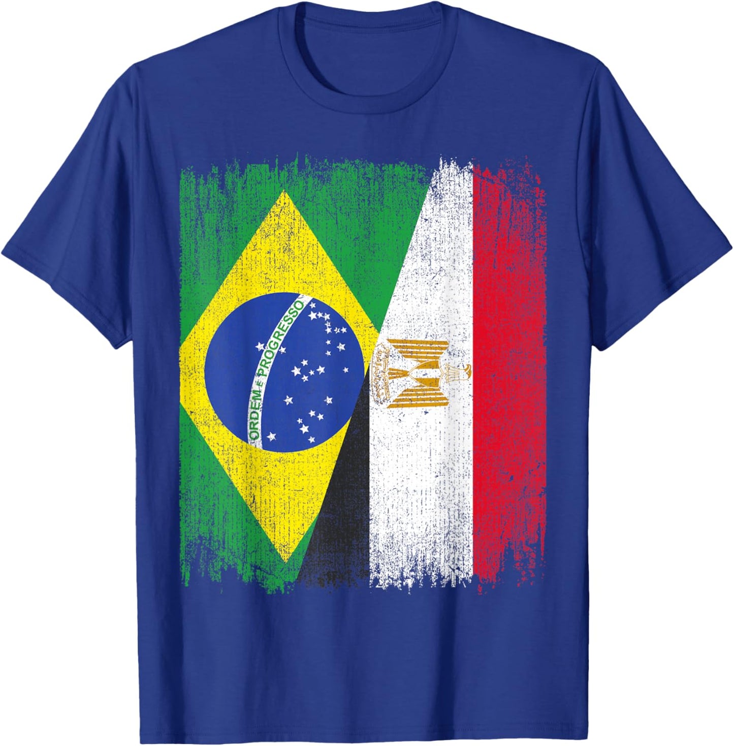 Half Brazil Egypt Split Flag Brazilian Egyptian Roots T-Shirt - T-Shirt | Royal