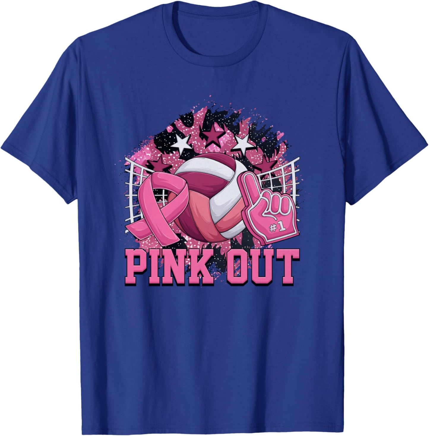 Pink Out Volleyball Ribbon Breast Cancer Awareness T-Shirt - T-Shirt | Royal
