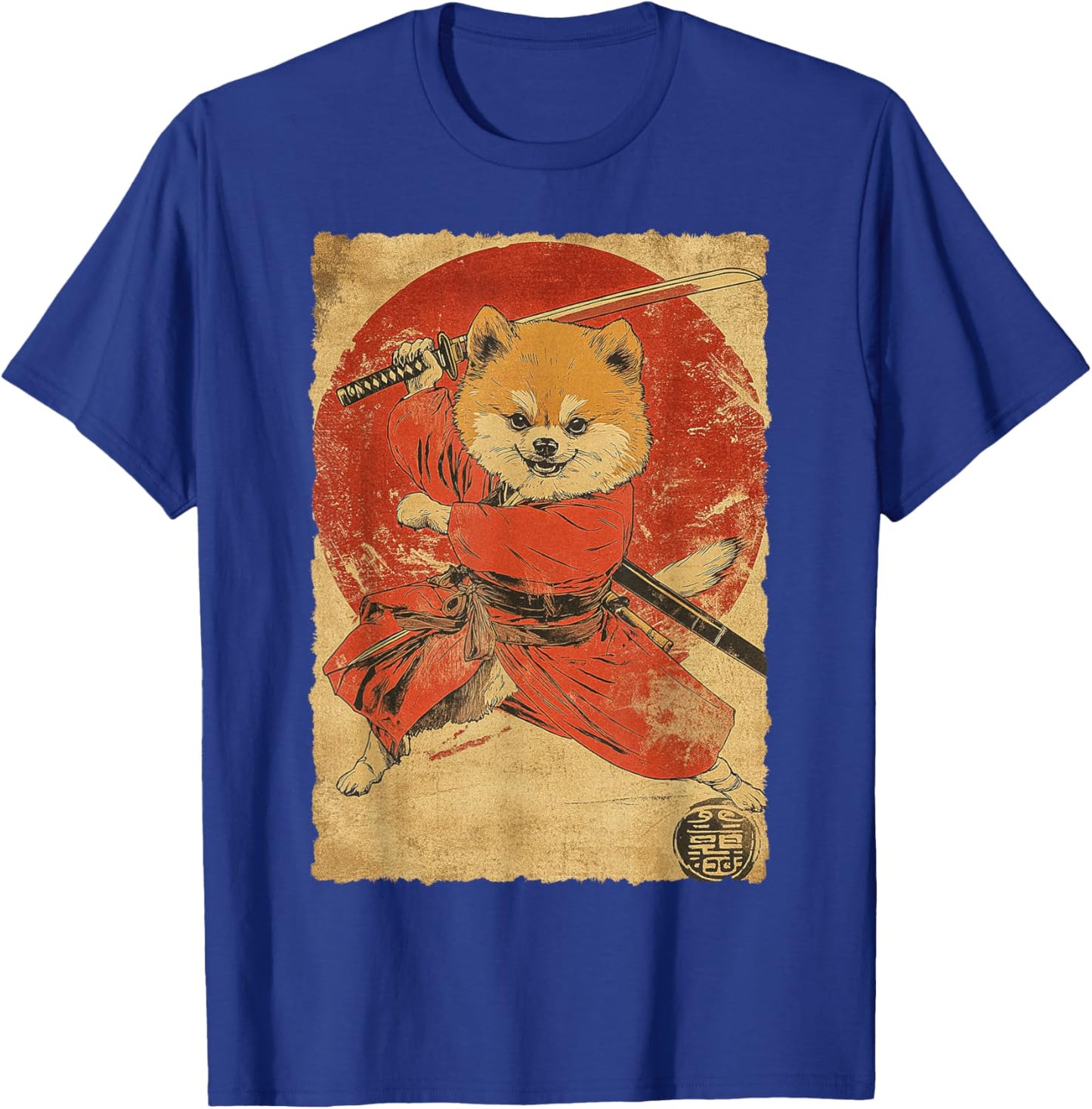 Funny Vintage Japanese Art Pomeranian Dog Ninja Samurai Women Girls Kids T-Shirt - T-Shirt | Royal