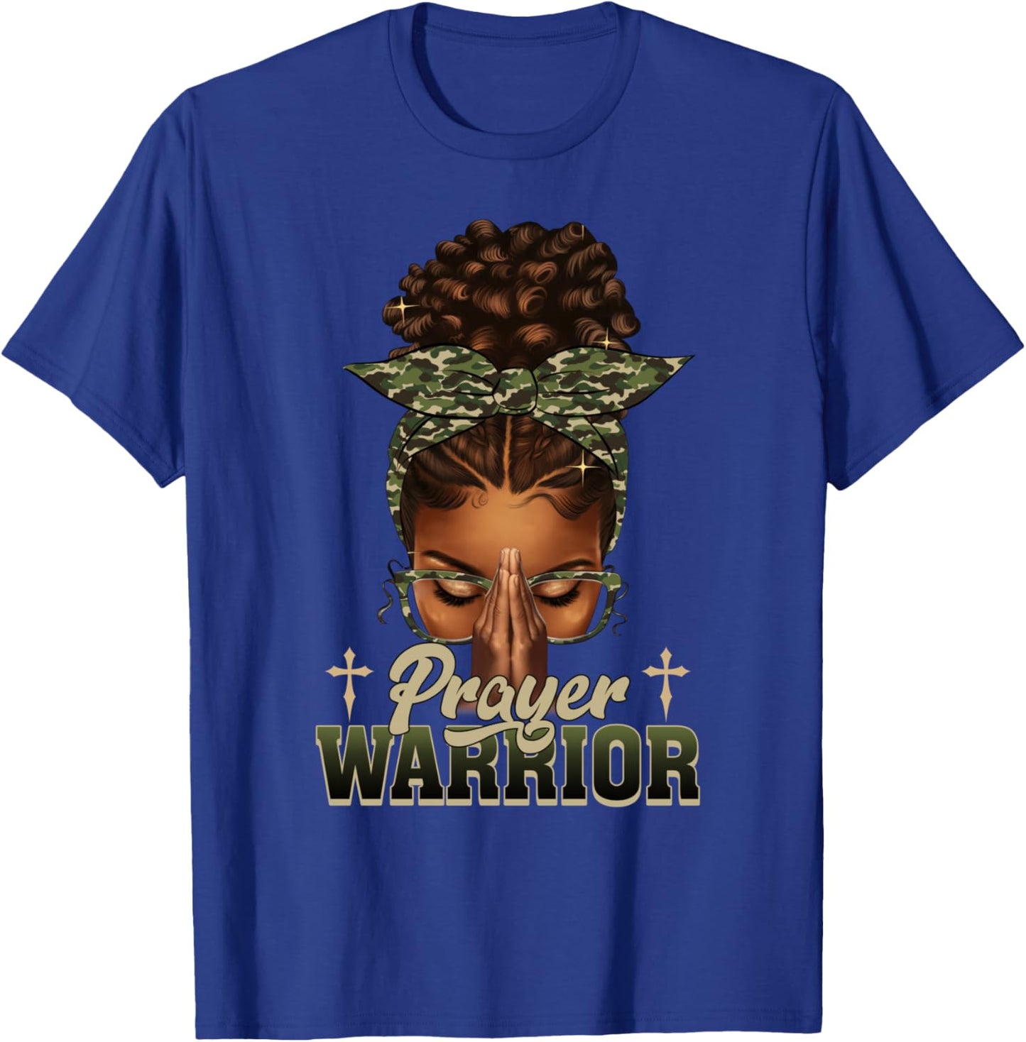 Praying Black Woman Afro Christian Sayings Prayer Warrior T-Shirt - T-Shirt | Royal