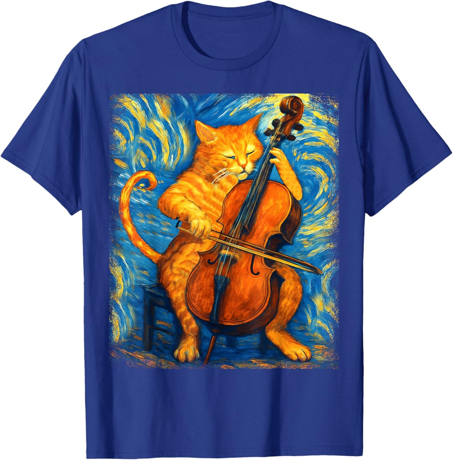 Funny Cat Playing Cello Musician Music Musical Instrument T-Shirt - T-Shirt | Royal