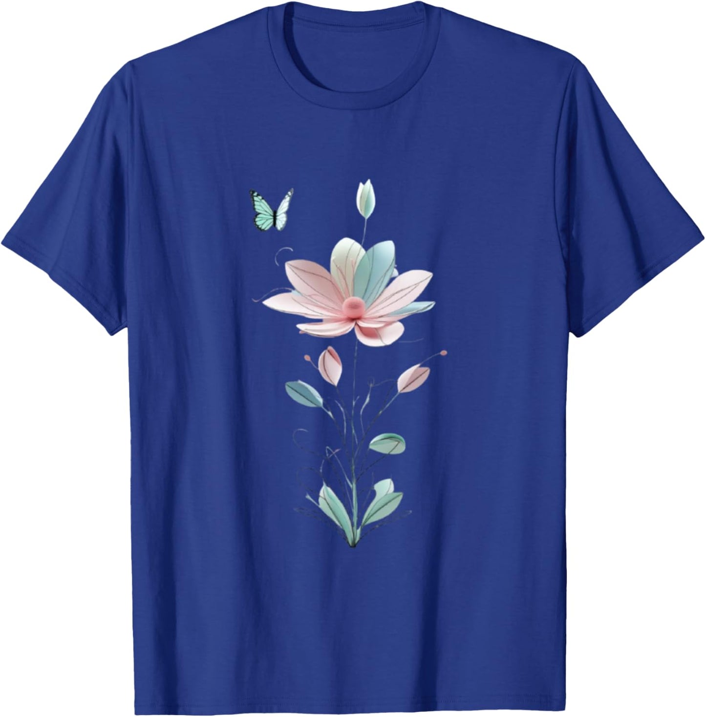 Unisexe pour Homme et Femme avec Motif Fleur et Papillon Manche Longue T-Shirt - T-Shirt | Royal