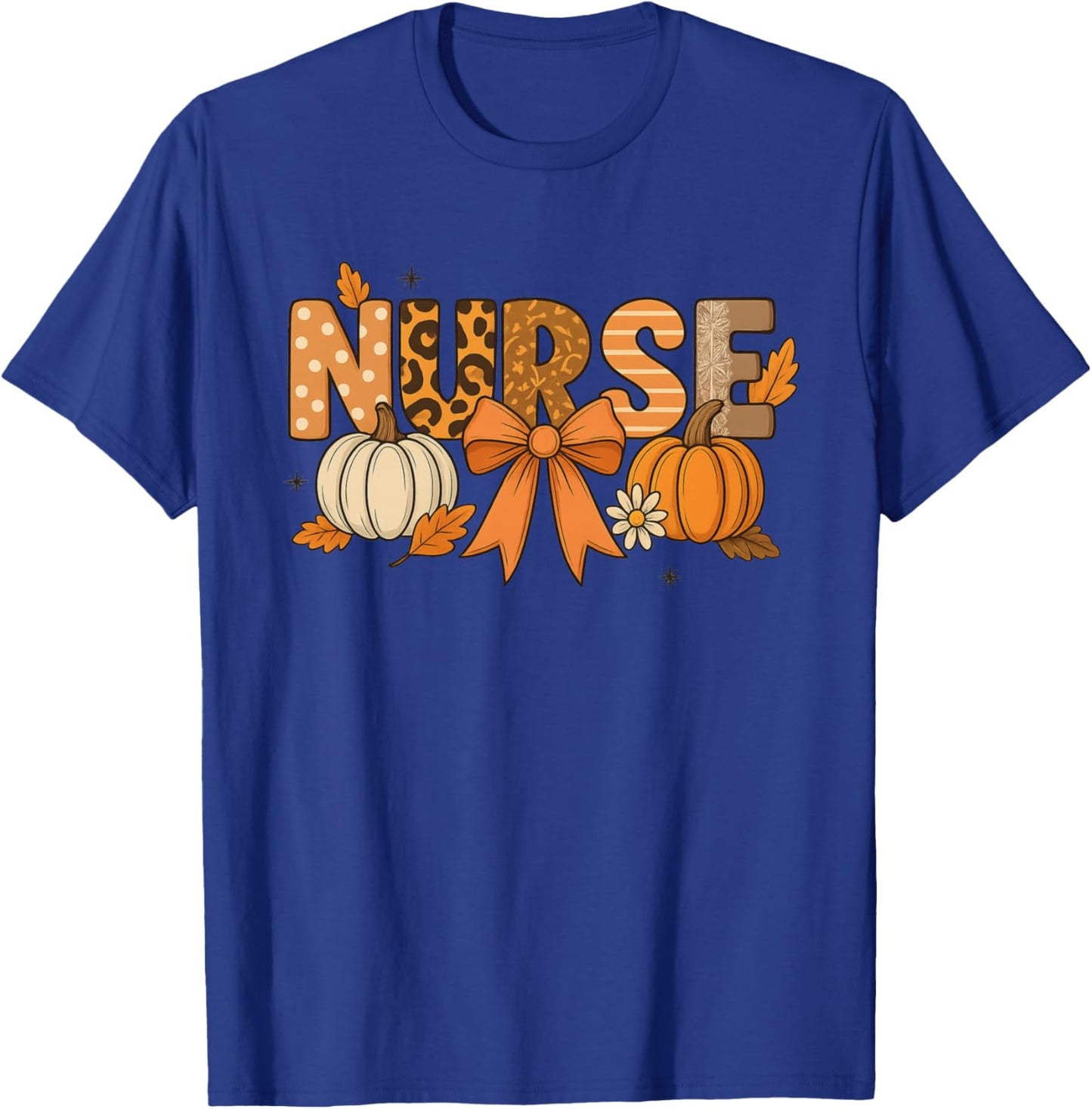 Fall Nurse Pumpkin Leopard Print Autumn Thanksgiving T-Shirt - T-Shirt | Royal