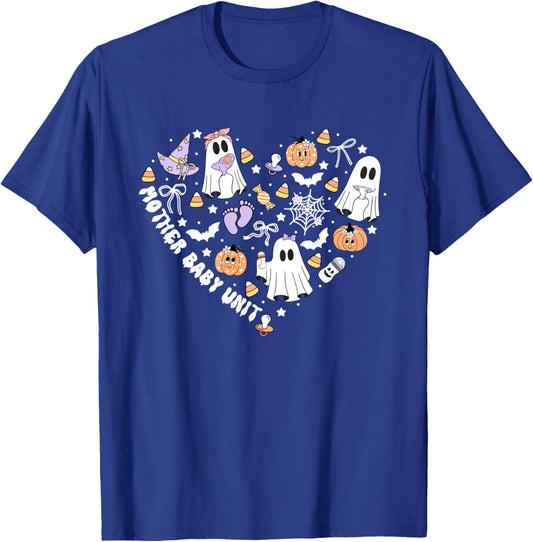 MBU Mother Baby Unit Halloween Heart Fall Postpartum Nurse T-Shirt - T-Shirt | Royal