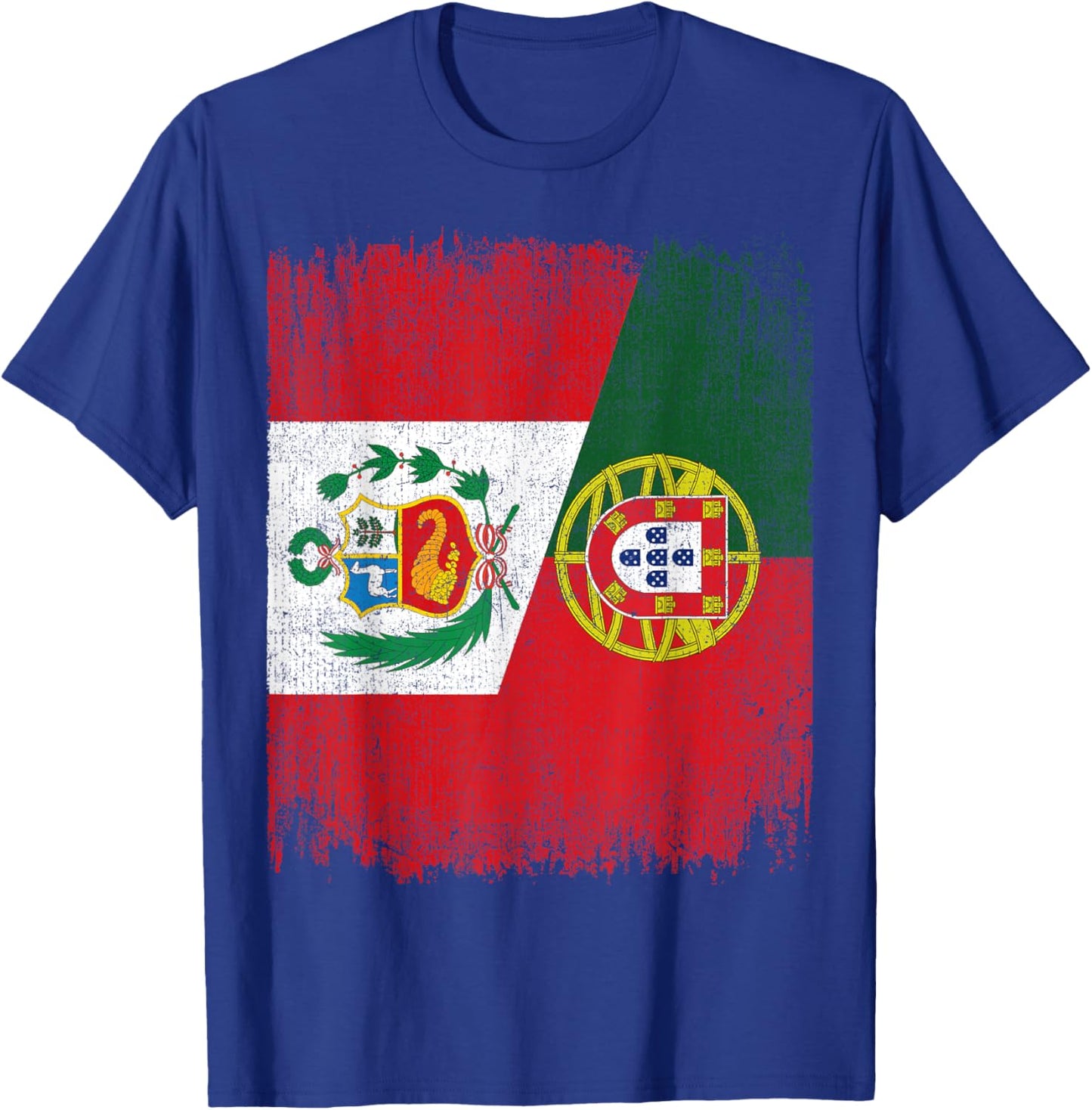 Half Portugal Peru Split Flag Portuguese Peruvian Pride Root T-Shirt - T-Shirt | Royal