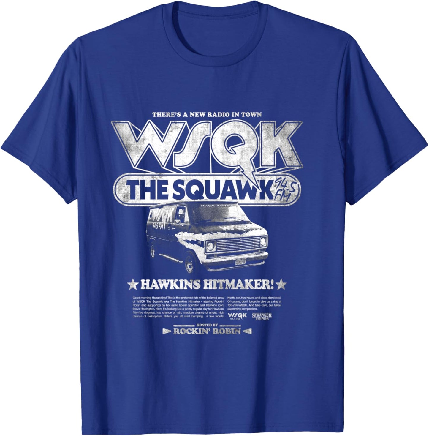 Stranger Things Hawkins Hitmaker WSQK Back T-Shirt - T-Shirt | Royal