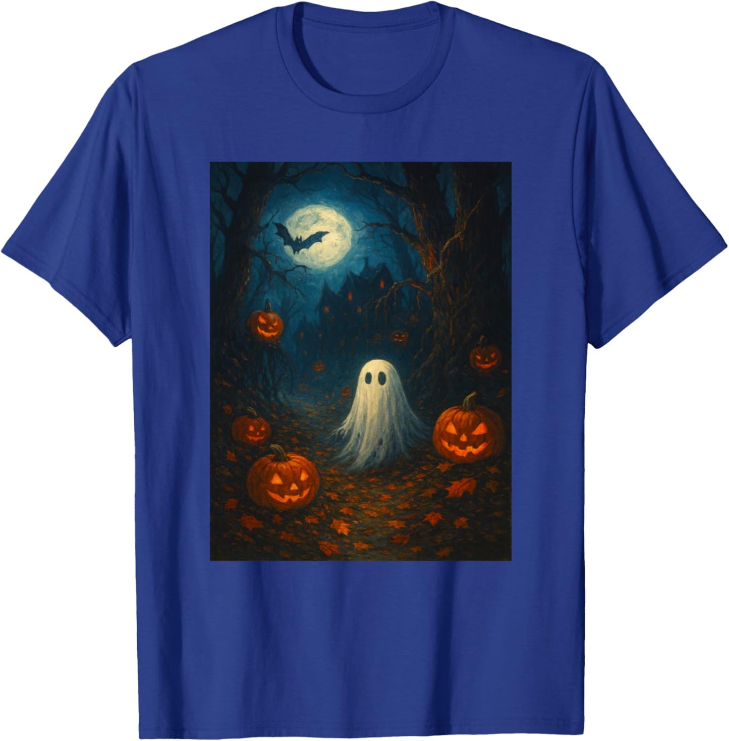 Vintage Floral Ghost Halloween Ghost in the Forest Gothic T-Shirt - T-Shirt | Royal