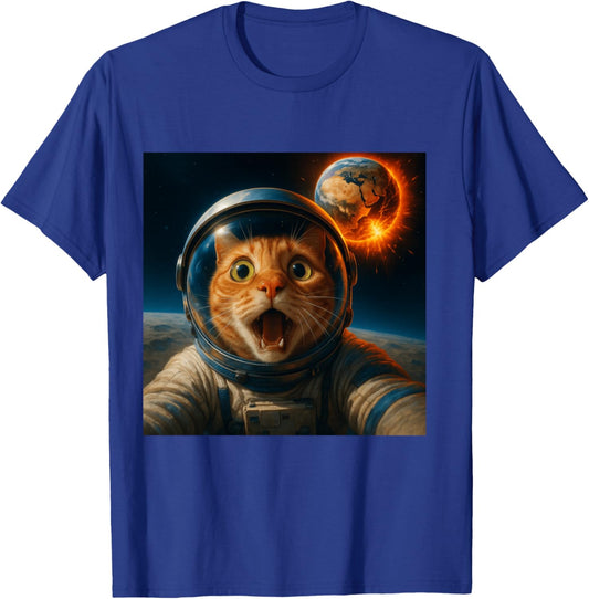 Funny Astronaut Cat Selfie Space T-Shirt - T-Shirt | Royal