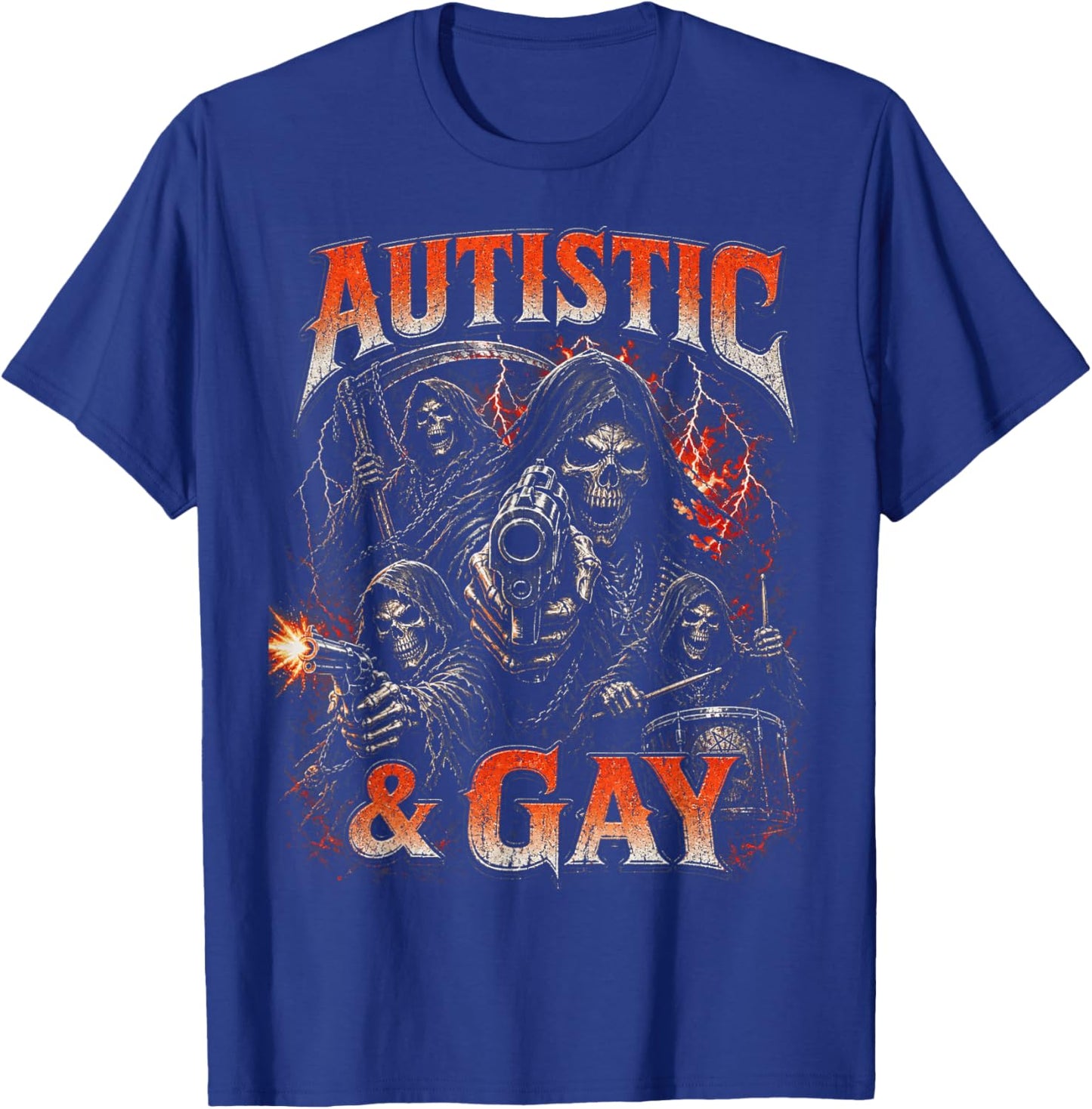 Autistic and Gay Funny Skeleton Reaper Meme Bootleg Y2K T-Shirt - T-Shirt | Royal