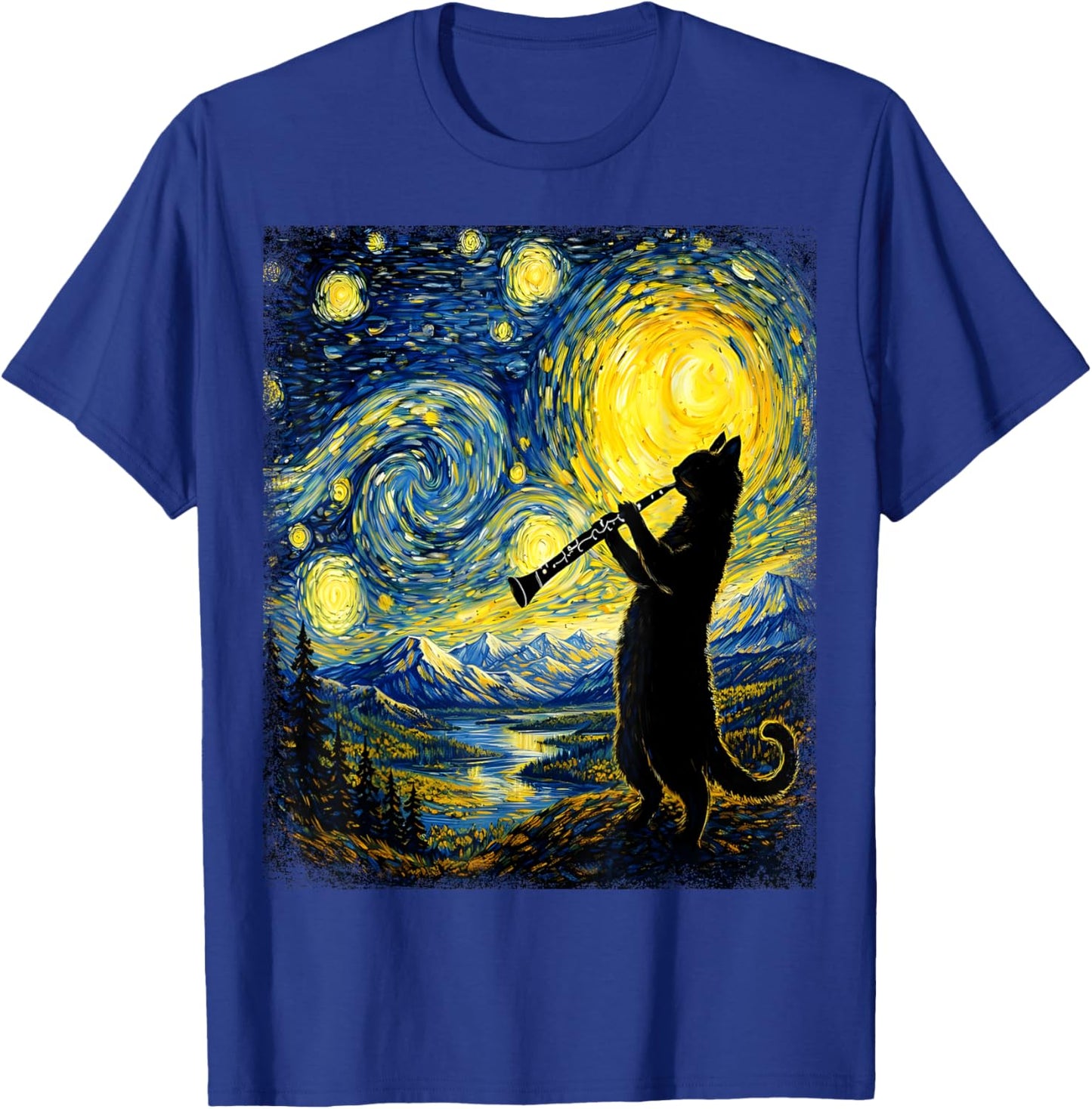Cat Playing Clarinet Music Funny Musician Lover Clarinetist T-Shirt - T-Shirt | Royal