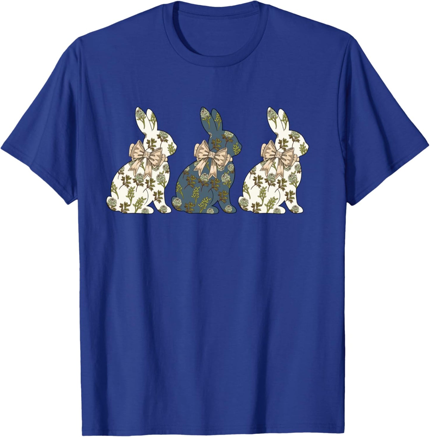 Happy Easter Bunny Floral Chinoiserie Toile Rabbit Coquette Manche Longue T-Shirt - T-Shirt | Royal