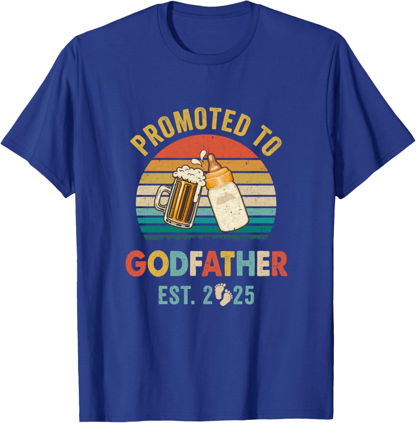 Promoted To Godfather Est 2025 Vintage New Fathers Day T-Shirt - T-Shirt | Royal