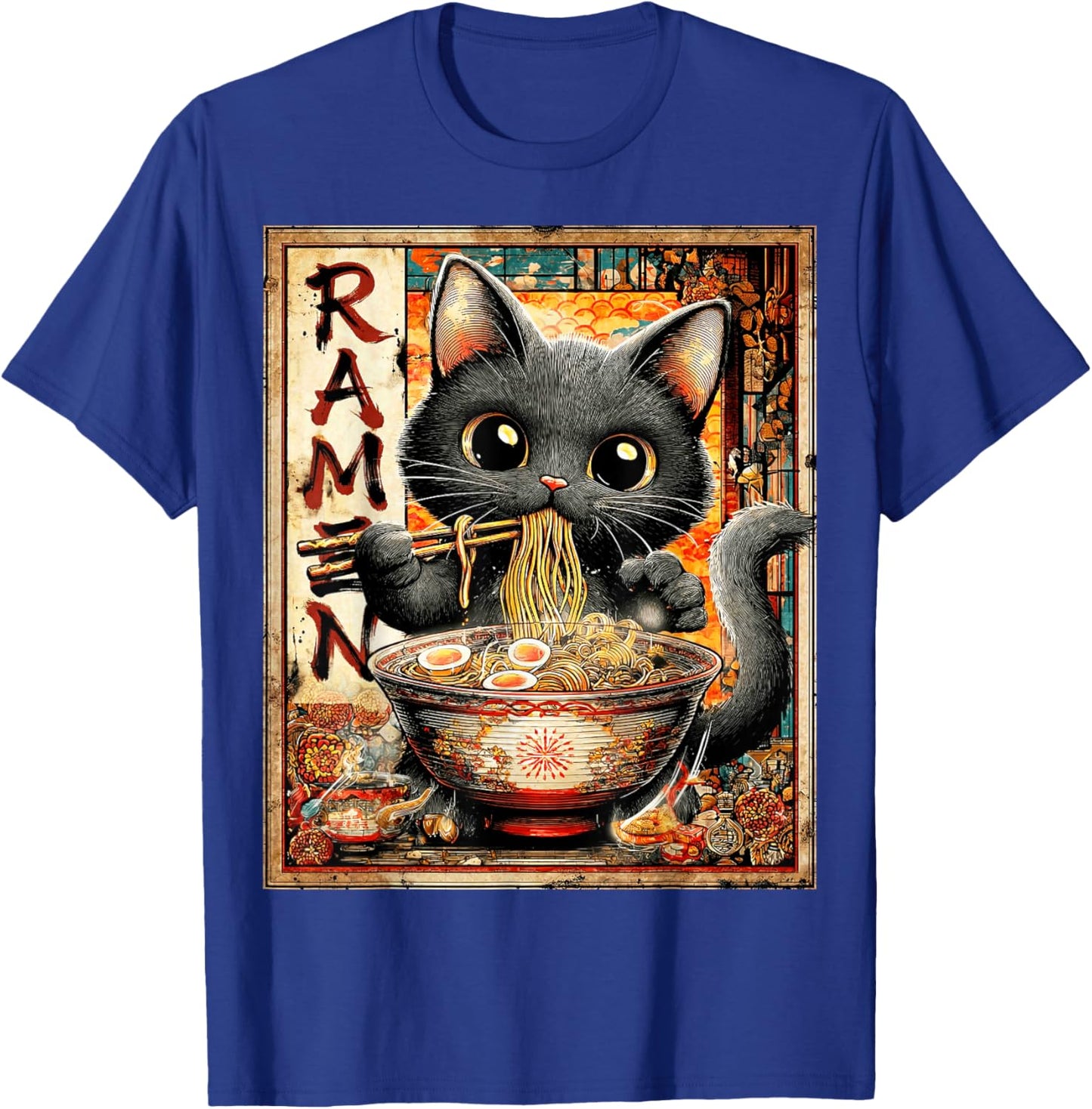Funny Ramen Cat Anime Otaku Noodles Graphic T-Shirt - T-Shirt | Royal