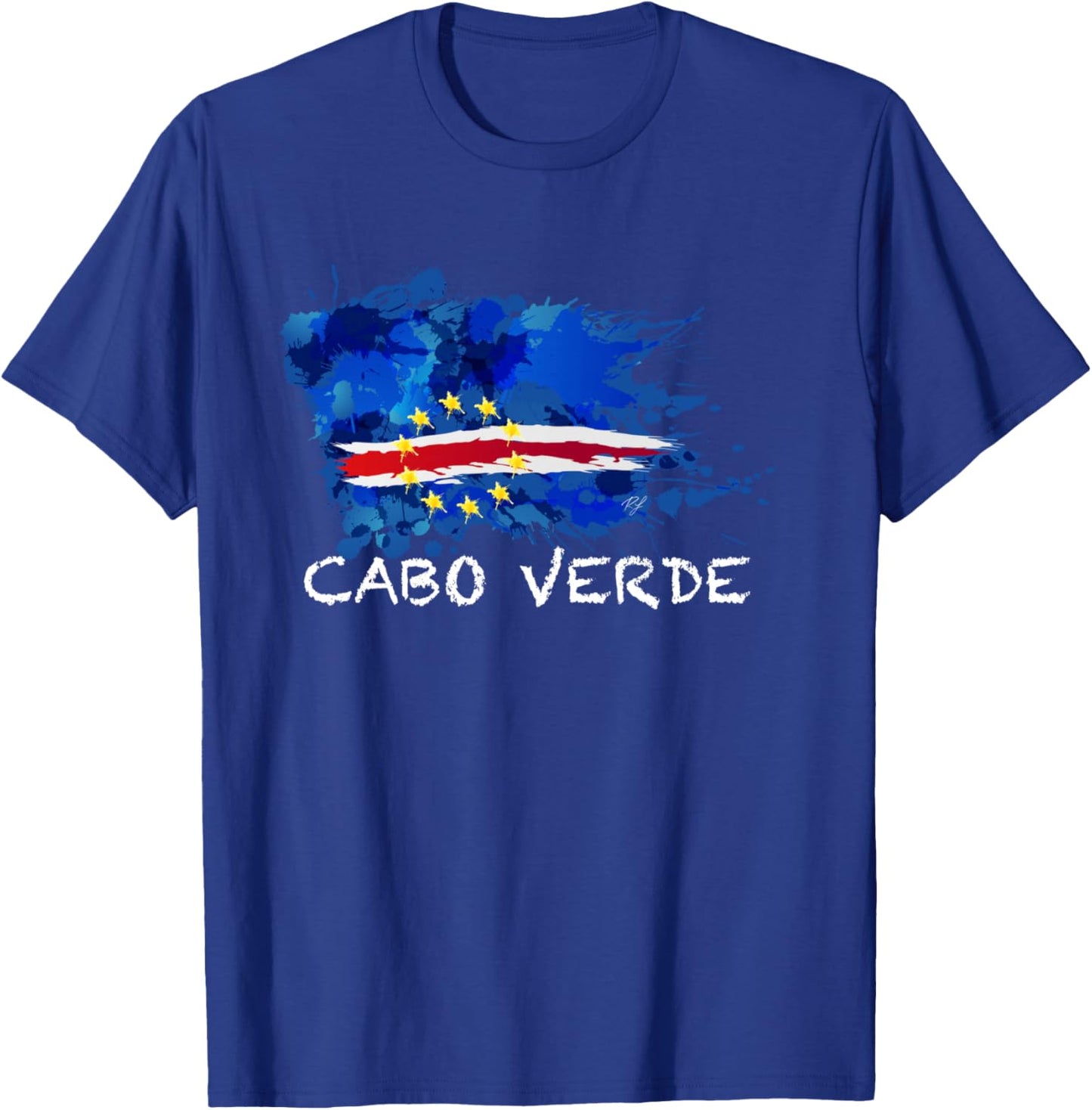 Drapeau Cabo Verde Peinture tachée avec Texte Blanc Manche Longue T-Shirt - T-Shirt | Royal