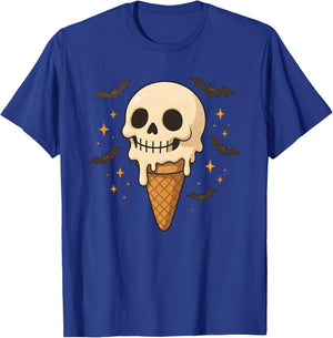 Skull Ice Cream Cone Halloween Boy Girl Graphic T-Shirt - T-Shirt | Royal