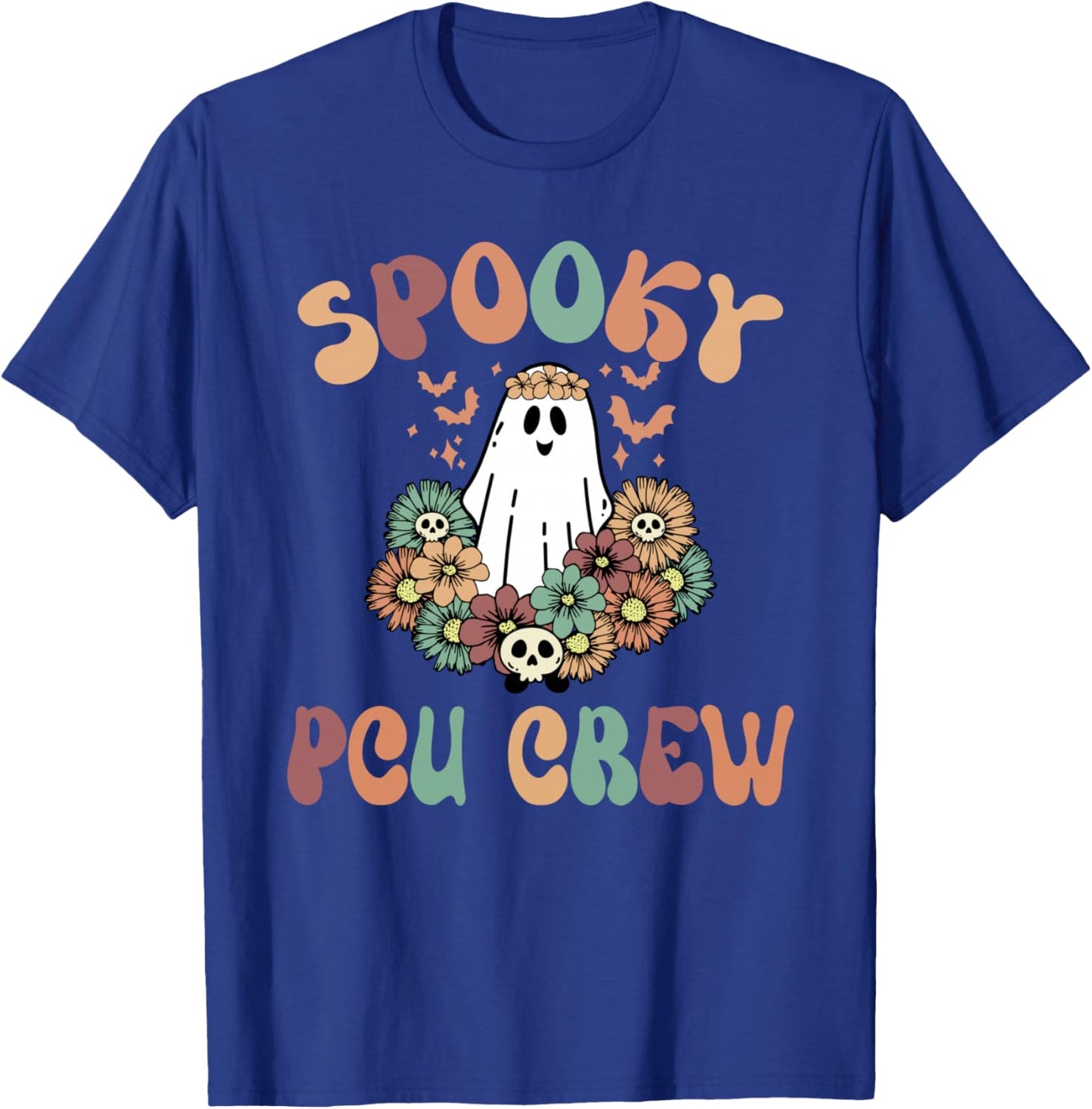 Spooky PCU Crew Floral Ghost Progressive Care Unit Halloween T-Shirt - T-Shirt | Royal