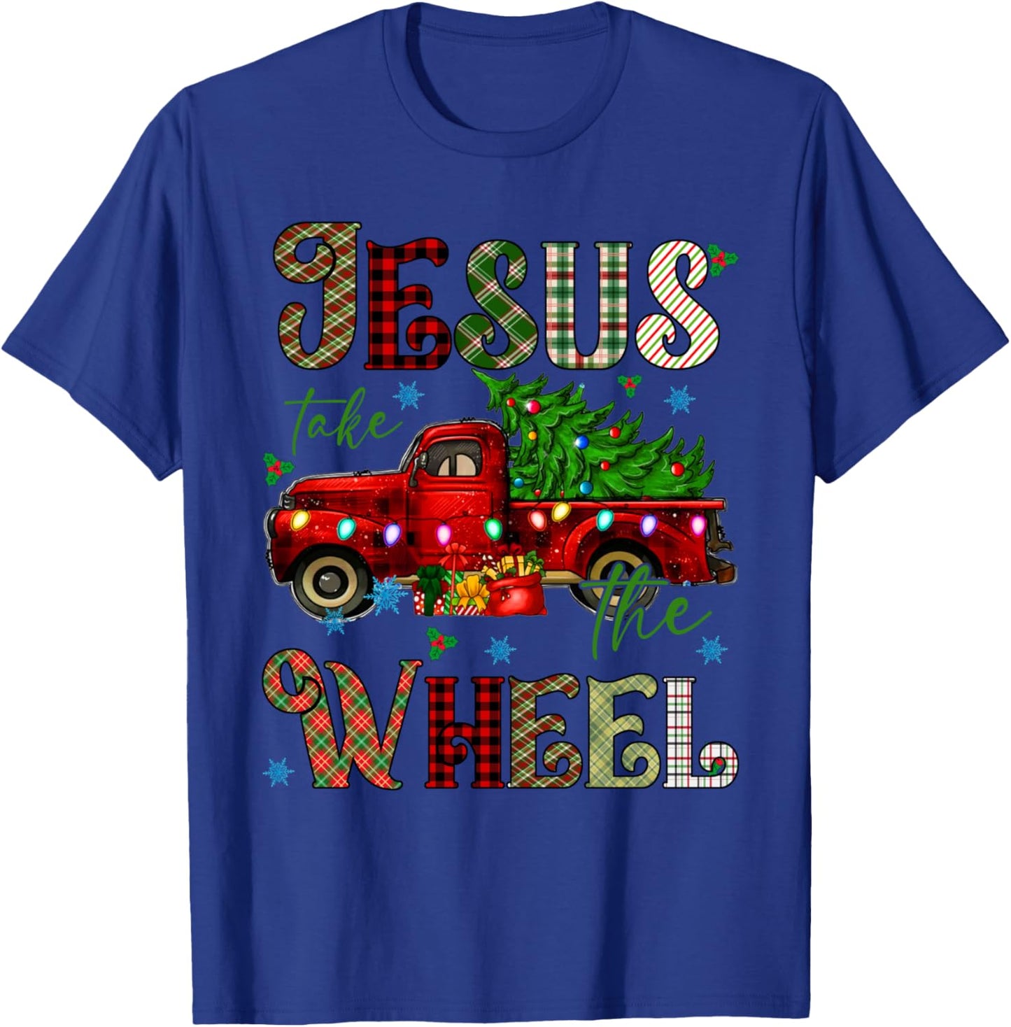 Jesus Take The Wheel Red Truck Christmas Tree Christian T-Shirt - T-Shirt | Royal