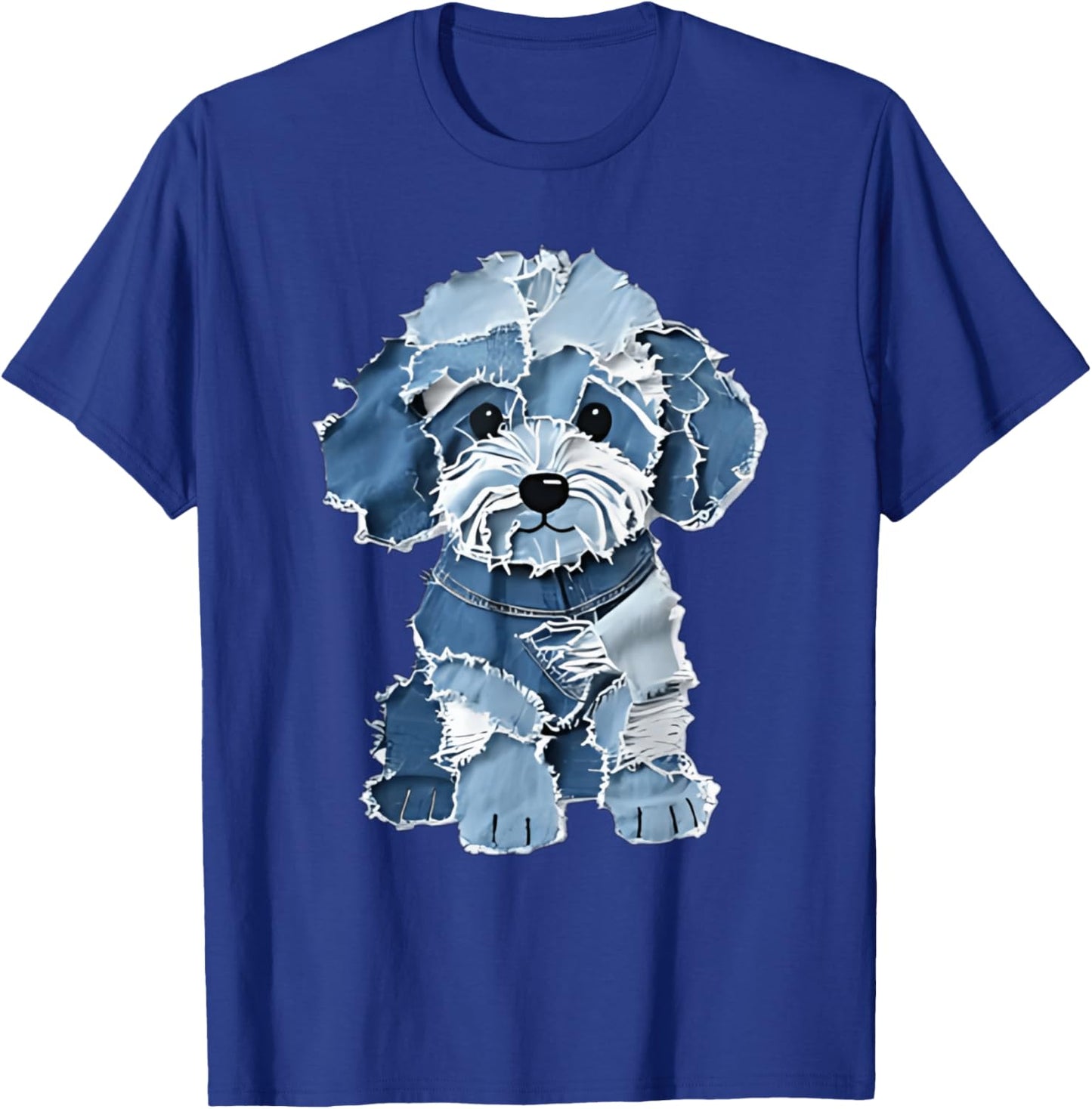 Cute Denim Patchwork Puppy Dog Art T-Shirt - T-Shirt | Royal