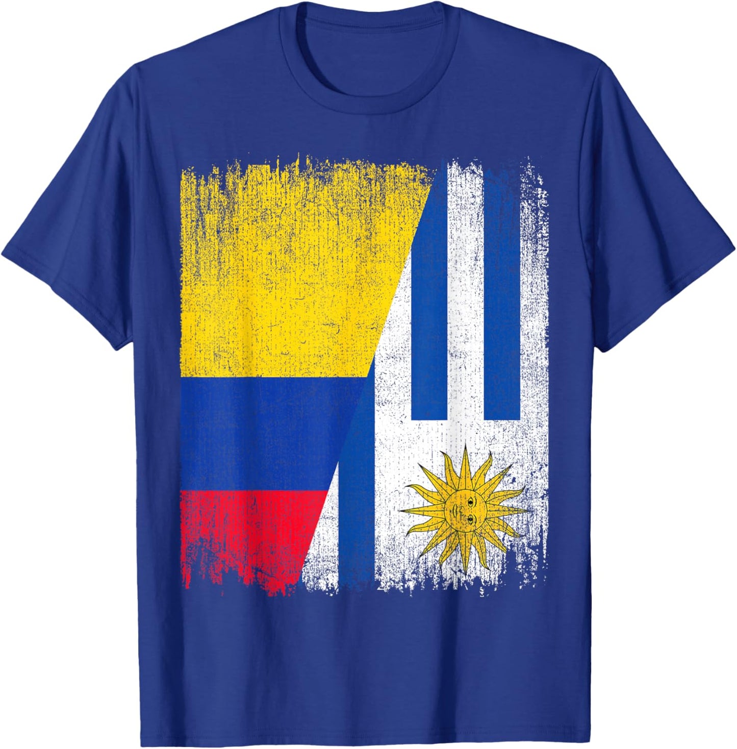 Half Colombia Uruguay Flag Colombian Uruguayan Pride Roots T-Shirt - T-Shirt | Royal