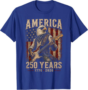 Vintage Eagle Playing Guitar 250 Years America 4th of July T-Shirt - T-Shirt | Royal